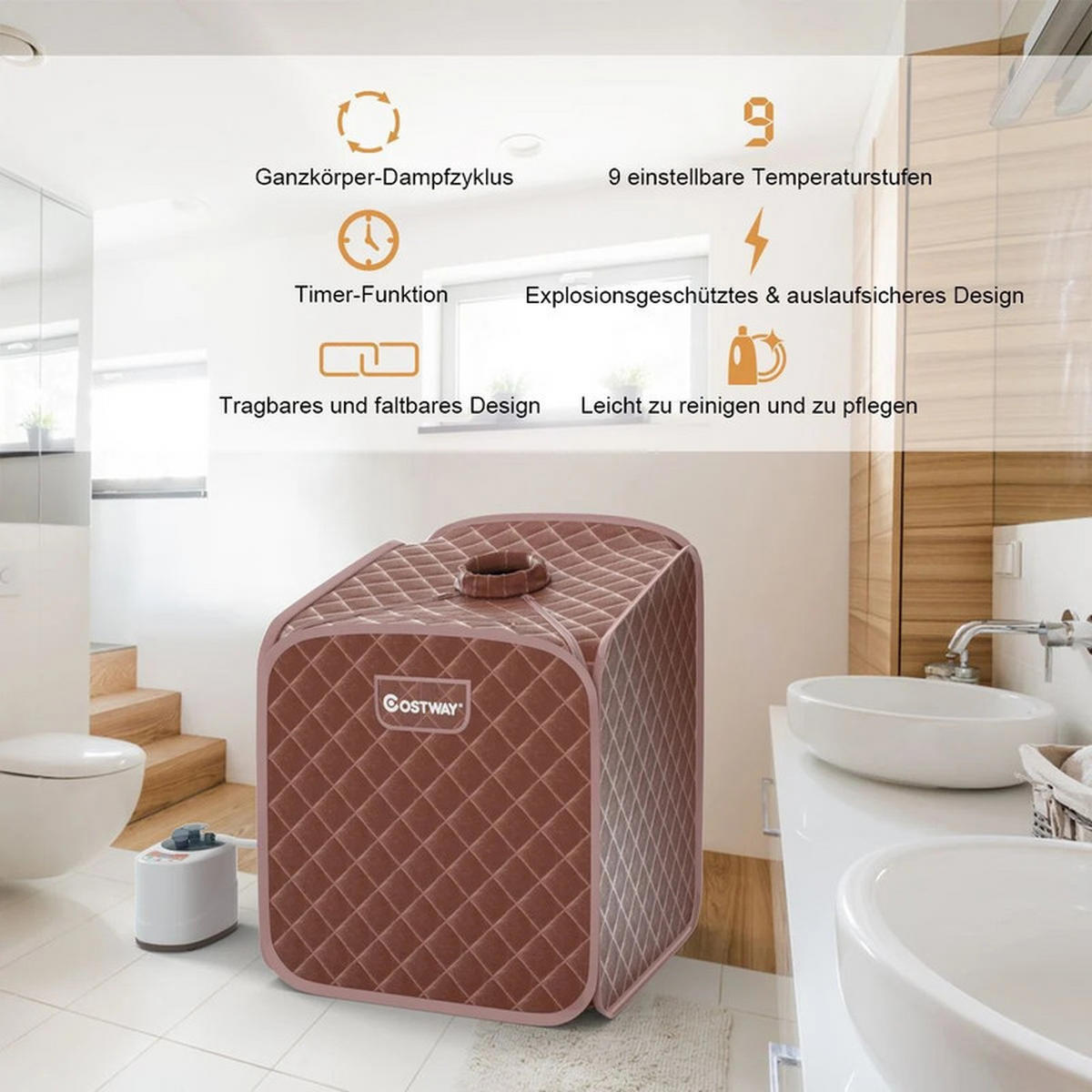 AMPFSAUNA Tragbare kaffee - Braun, Textil (85/106/84cm) - COSTWAY