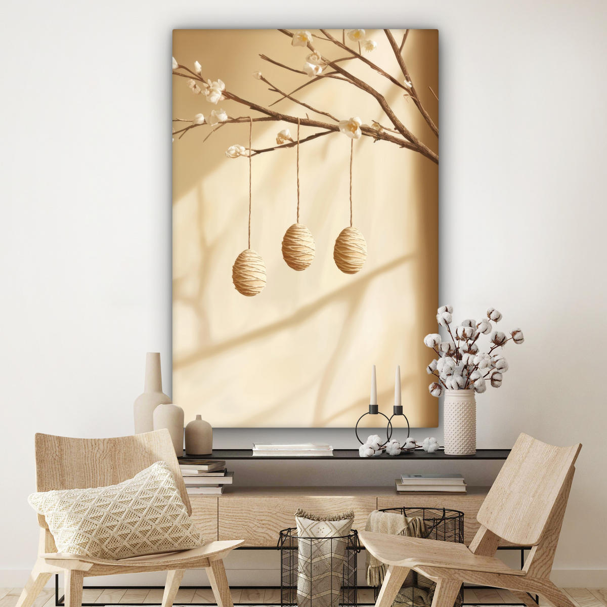 SLIKA NA PLATNU Velikonočna jajca 90x140 cm - bež, tekstil (90/140cm) - MuchoWow