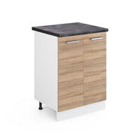 KÜCHENUNTERSCHRANK R-Line Sonoma 60 cm, AP Anthrazit - Weiß/Sonoma Eiche, Holzwerkstoff (60/81.6/60cm) - Vicco