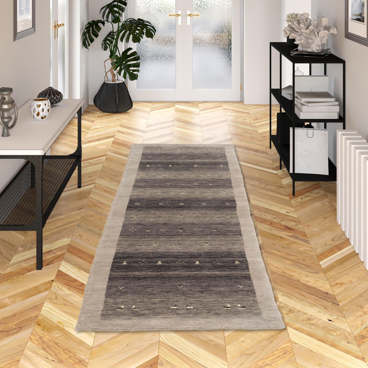 NATUR WOLLE TEPPICH GABBEH ESTA LÄUFER - Grau, Textil (70/140cm) - Pergamon