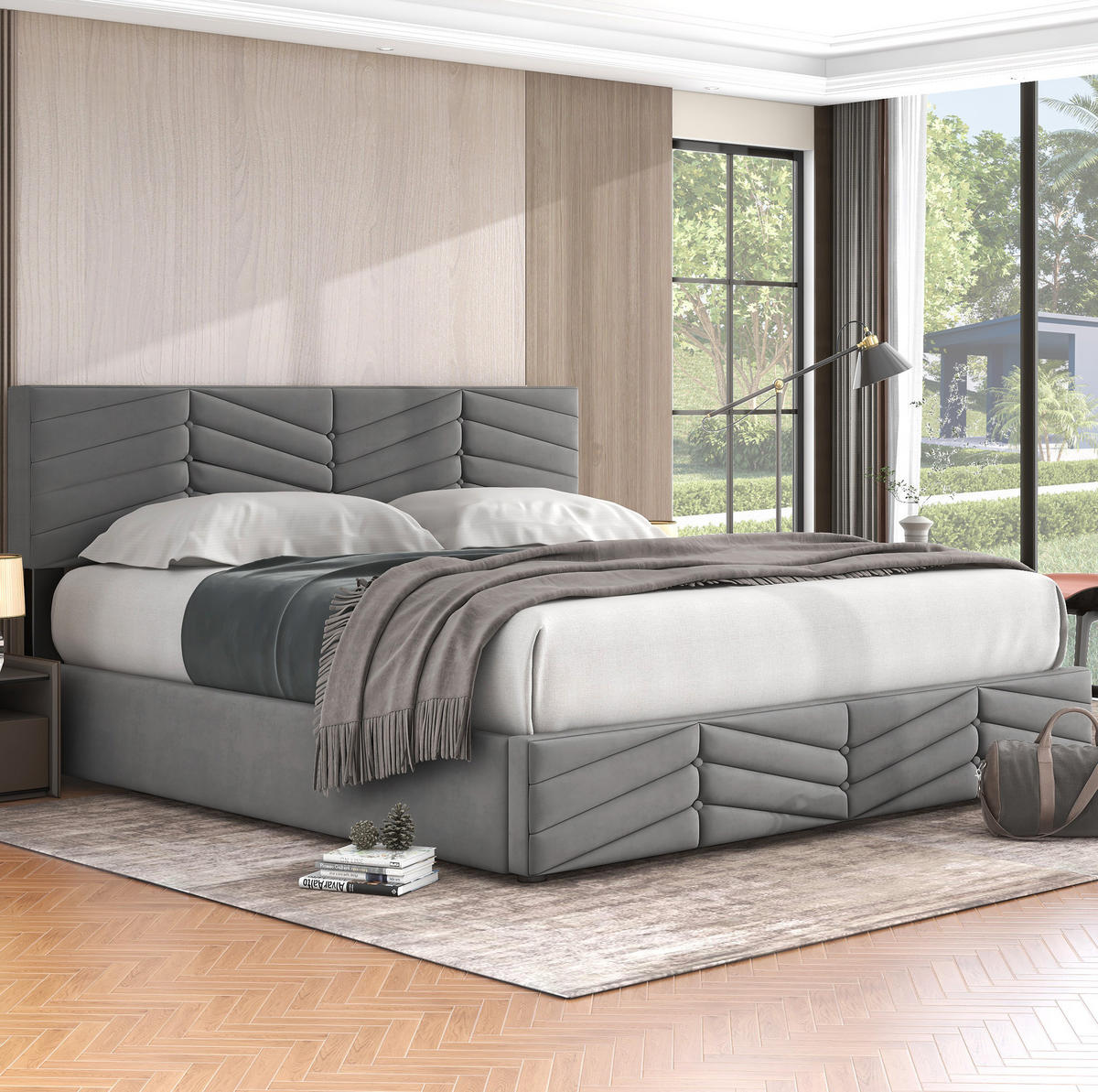 POLSTERBETT mit Bettkasten 160x200 cm Samt Grau - Grau, Metall (160/200cm) - Meubliv