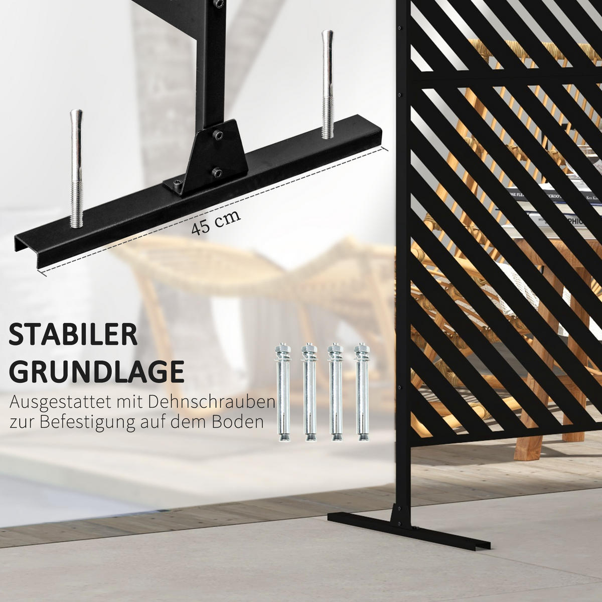 GARTENSICHTSCHUTZ, Stahl, Schwarz - Schwarz, Metall (45/198cm) - Outsunny