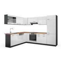 ECKKÜCHE R-Line Weiß Hochglanz/Anthrazit 227 x 287 cm, AP Eiche - Weiß Hochglanz/Anthrazit, Holzwerkstoff (287/81.6/60cm) - Vicco