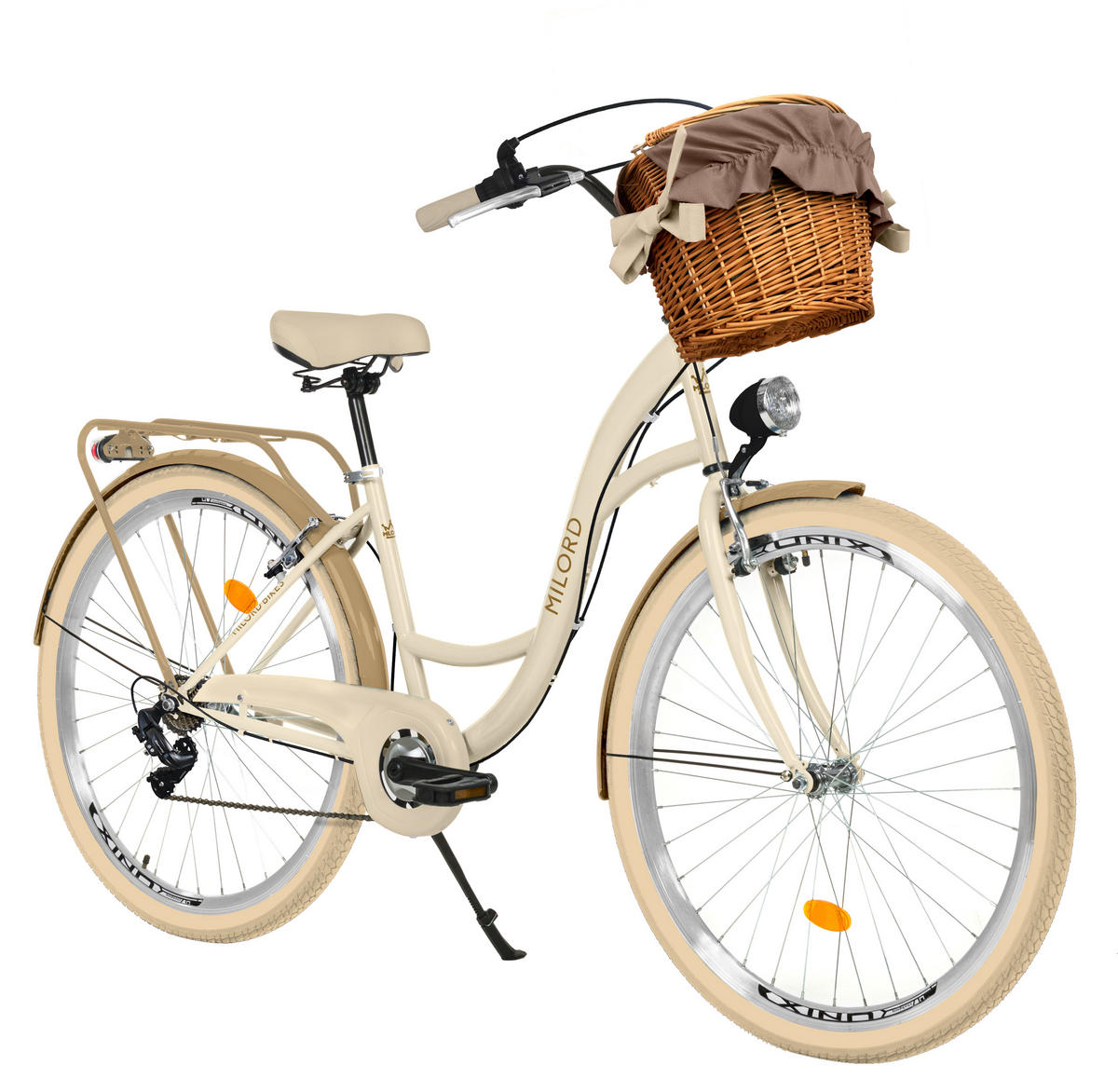 CITY-FAHRRAD Milord mit Weidenkorb, 28 Zoll, Creme-Braun, 7-Gang - Creme/Braun, Metall (46cm) - Milordbikes