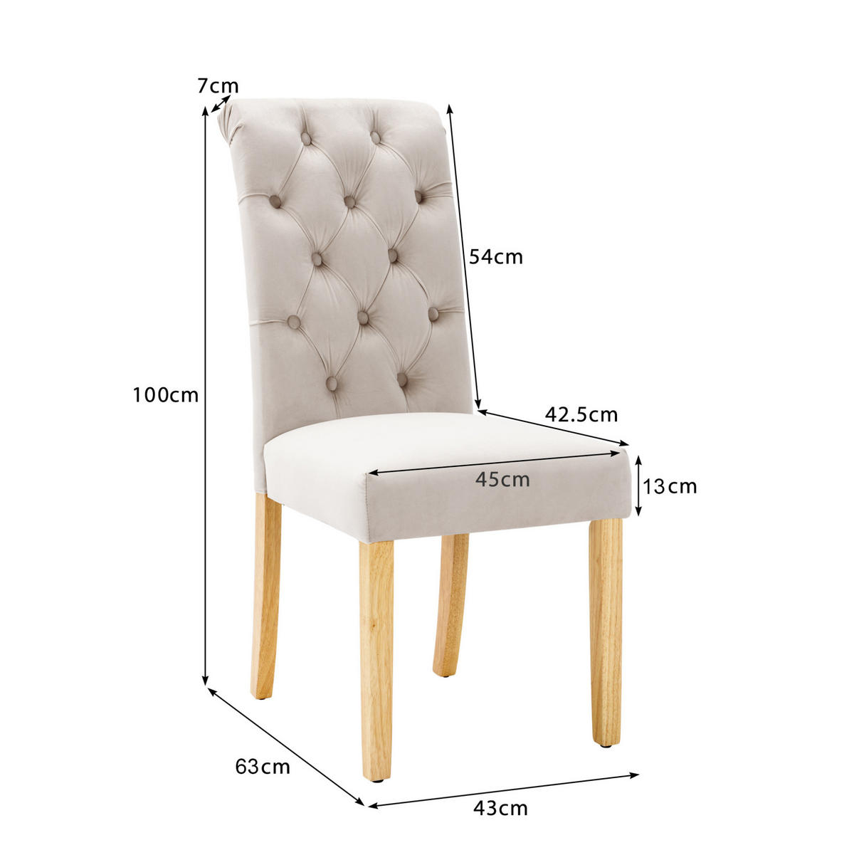 ESSZIMMERSTUHL 2er-Set Samt Beige mit Eichenbeinen - Beige, Holz (43/100/63cm) - Meubliv