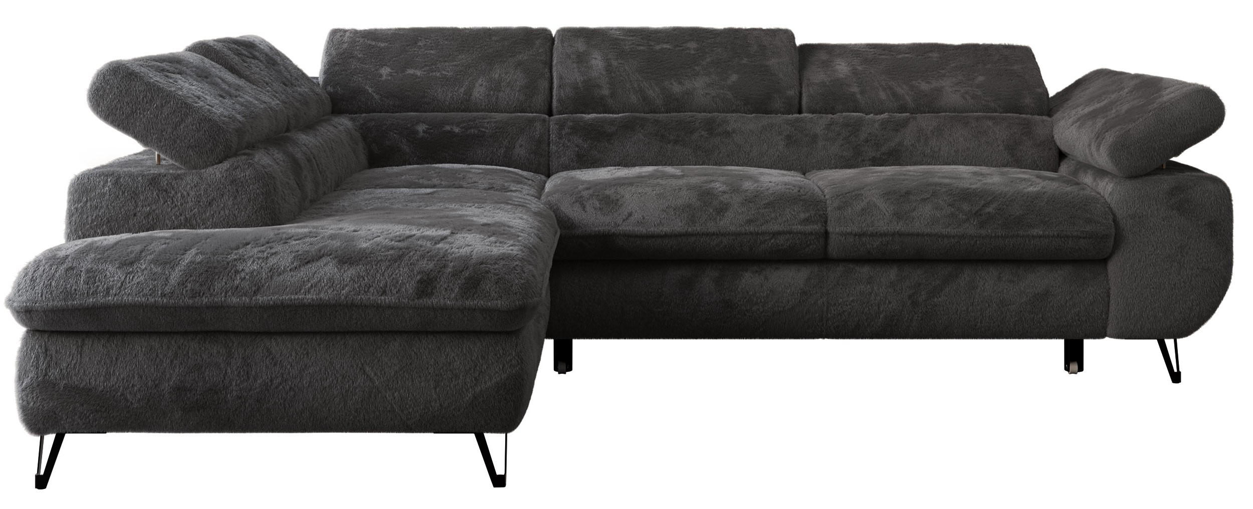 ECKSOFA PETER L Anthrazit Plüsch - Links Seite - Anthrazit/Schwarz, Textil/Metall (208/273cm) - MKS