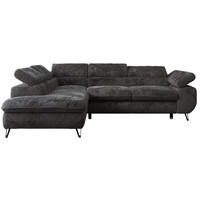 ECKSOFA PETER L Anthrazit Plüsch - Links Seite - Anthrazit/Schwarz, Textil/Metall (208/273cm) - MKS