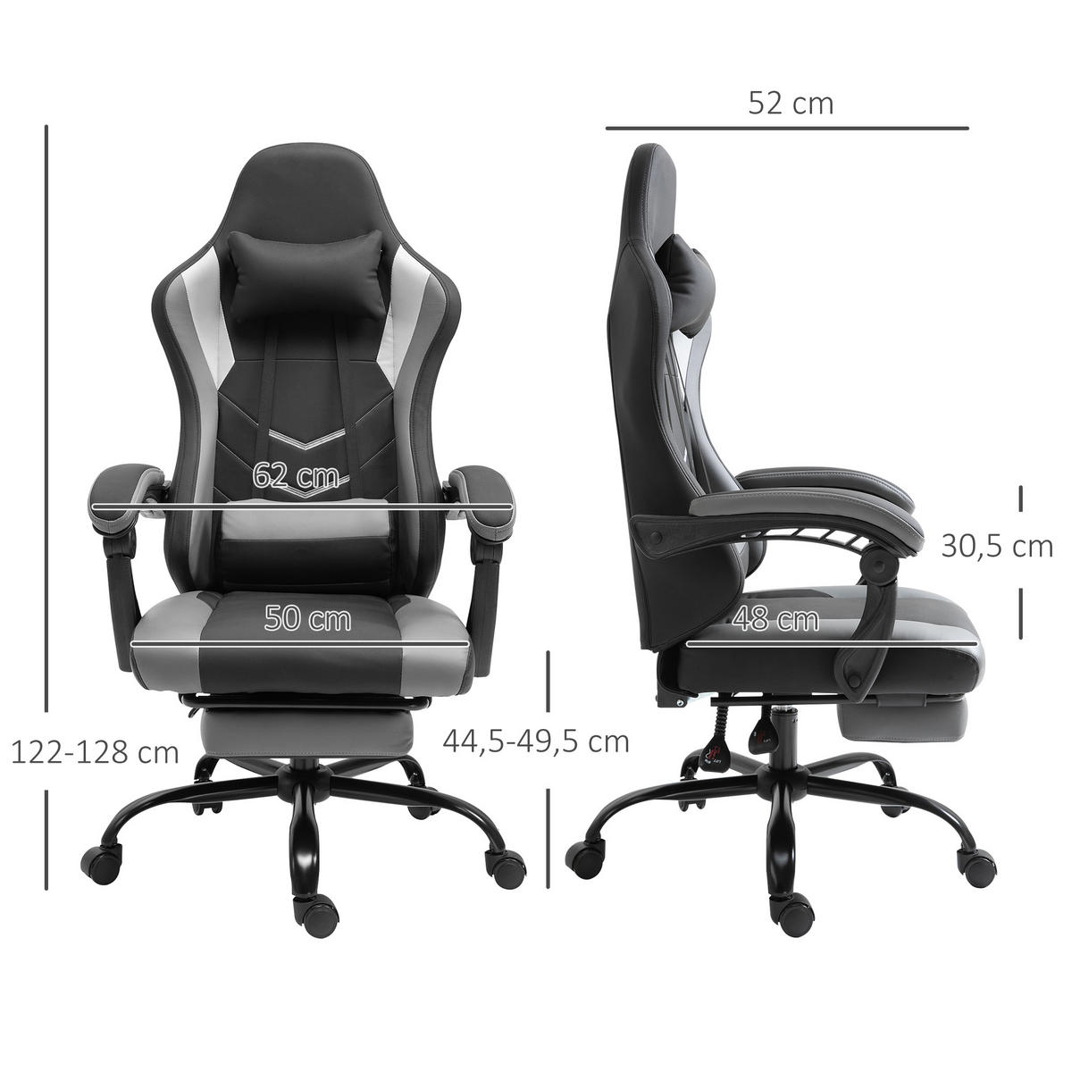 ERGONOMISCHER, Gaming Stuhl, Schwarz - Schwarz, Leder (52/128/62cm) - Vinsetto