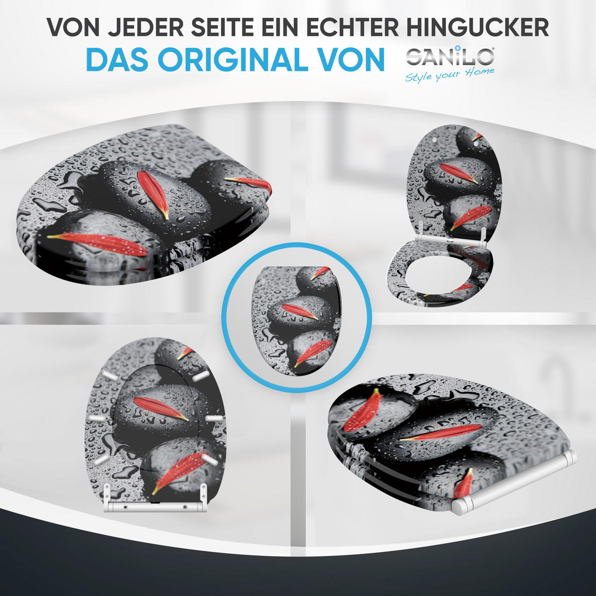 WC-SITZ mit Absenkautomatik & Top Fix Elegance - Rot/Schwarz, Holzwerkstoff (37.7/5.5/48cm) - Sanilo