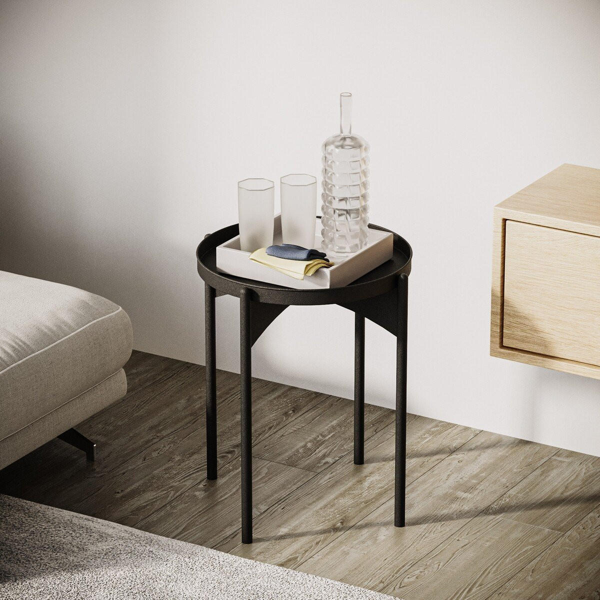 BEISTELLTISCH mit runder Metallplatte H57 cm - COLE - Schwarz, Metall (44/44/57cm) - Calicosy