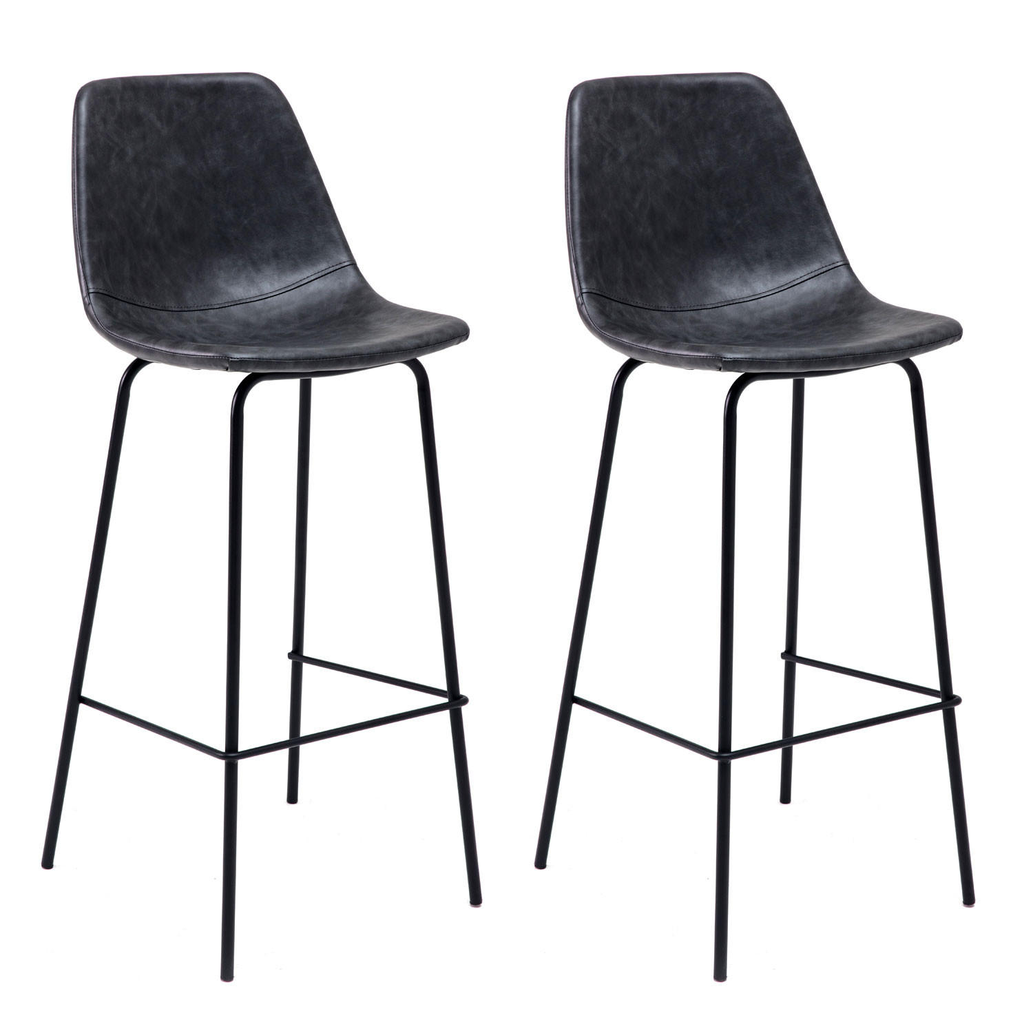 BARHOCKER Lucien Dunkelgrau Sitzhöhe 75cm 2er-Set - Grau, Kunststoff (43/104/49cm) - Happy Garden