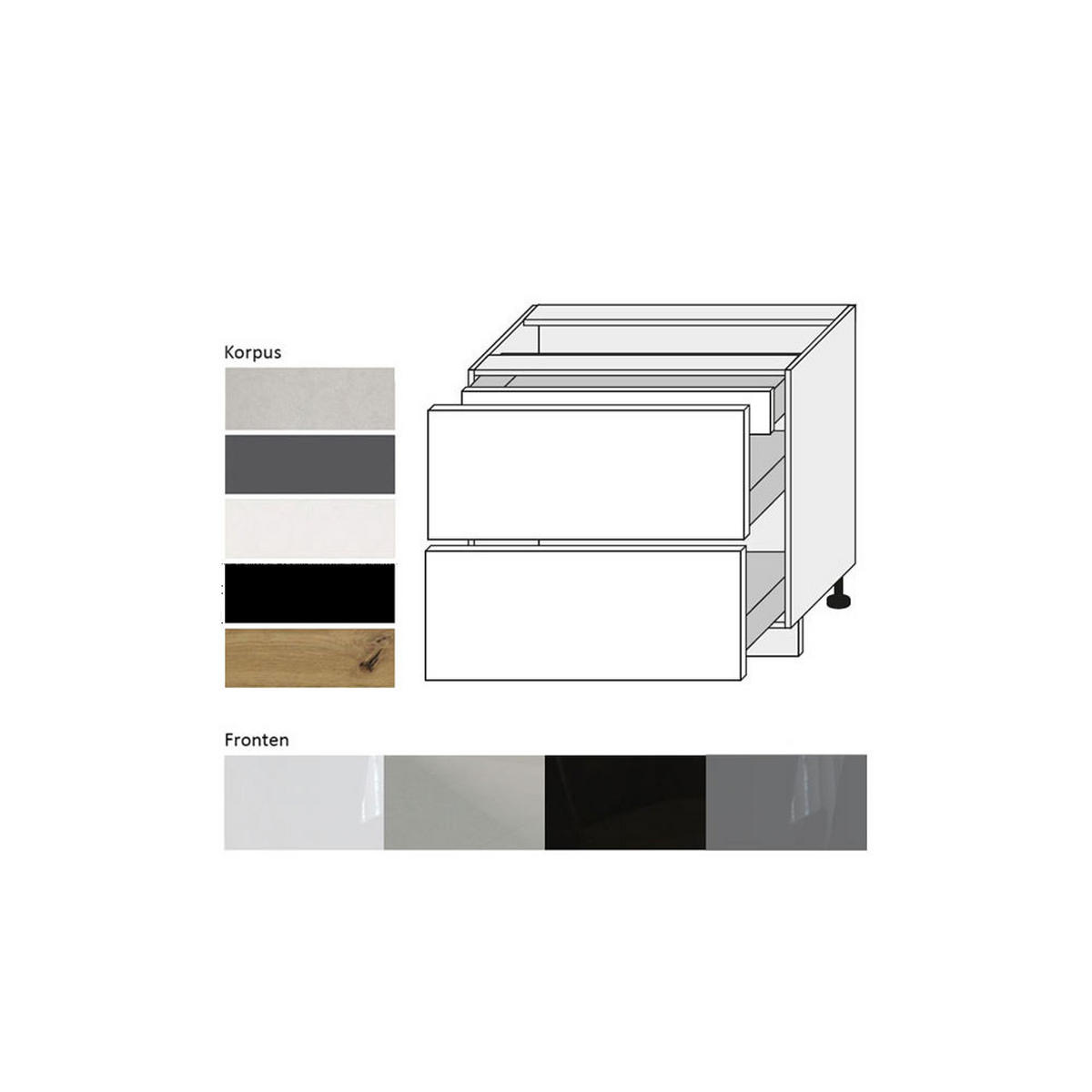 SCHUBALADENUNTERSCHRANK Essen D2A/90/1A Grau Hochglanz / Lava Matt 90 / 50 / 82cm - Dunkelgrau/Grau, Holz/Holzwerkstoff (90/82/50cm) - Feldmann-Wohnen