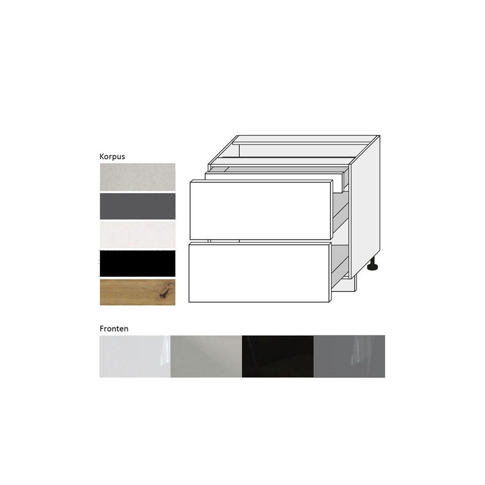 Thumbnail - Feldmann-Wohnen Schubaladenunterschrank, Graphit, Dunkelgrau, Holz, 2 Schubladen, Rechteckig, 90x82x50 cm, Küchen, Küche...