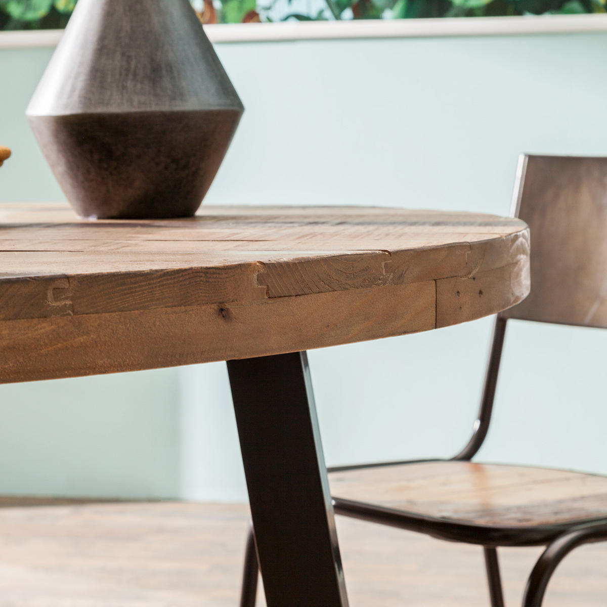 ESSTISCH rund - Pinie massiv / Edelstahl - Braun, Holz (130/130/76cm) - home24