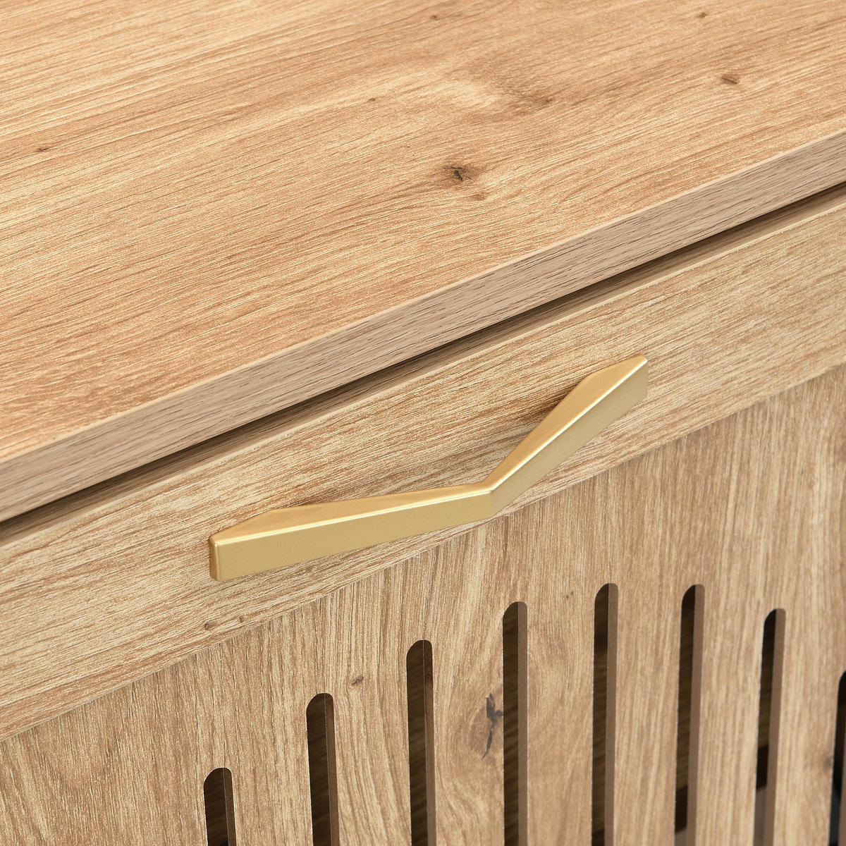 SCHUHSCHRANK in Naturfarben Schuhkipper mit 4 Türen für Eingangsbereich und Flur, B108.5/T24/H100 cm - Goldfarben/Naturfarben, Holzwerkstoff/Metall (108.5/100/24cm) - STILVORA