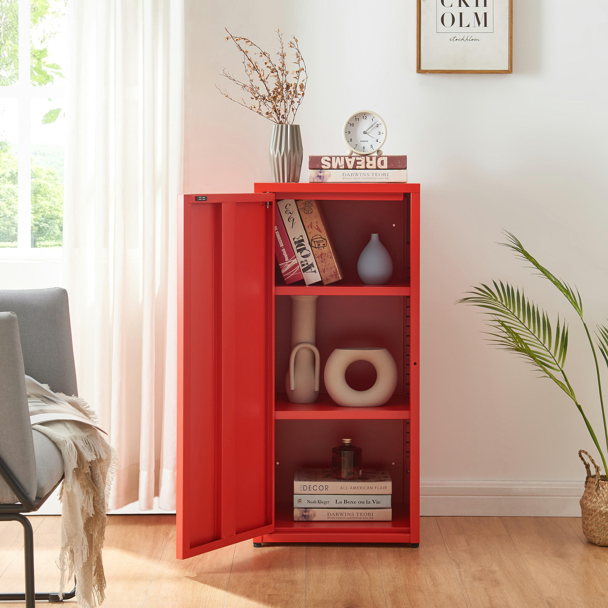 AKTENSCHRANK Burlöv - Rot, Metall (40/88/35cm) - [en.casa]
