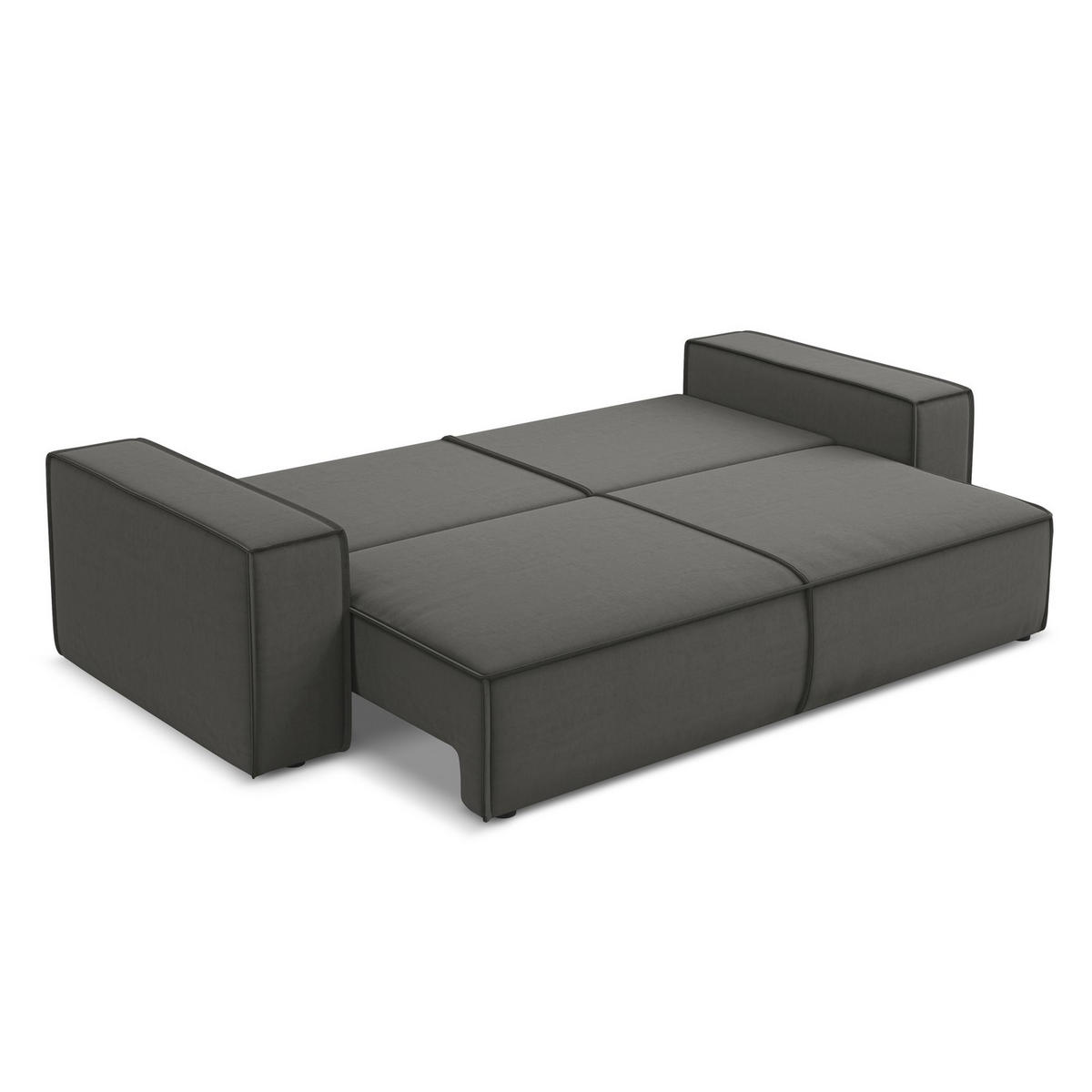 3-SITZER SOFA mit Schlaffunktion Samt Stoff Grau - Dunkelgrau/Schwarz, Kunststoff/Textil (255/85/105cm) - LaMiaSofa