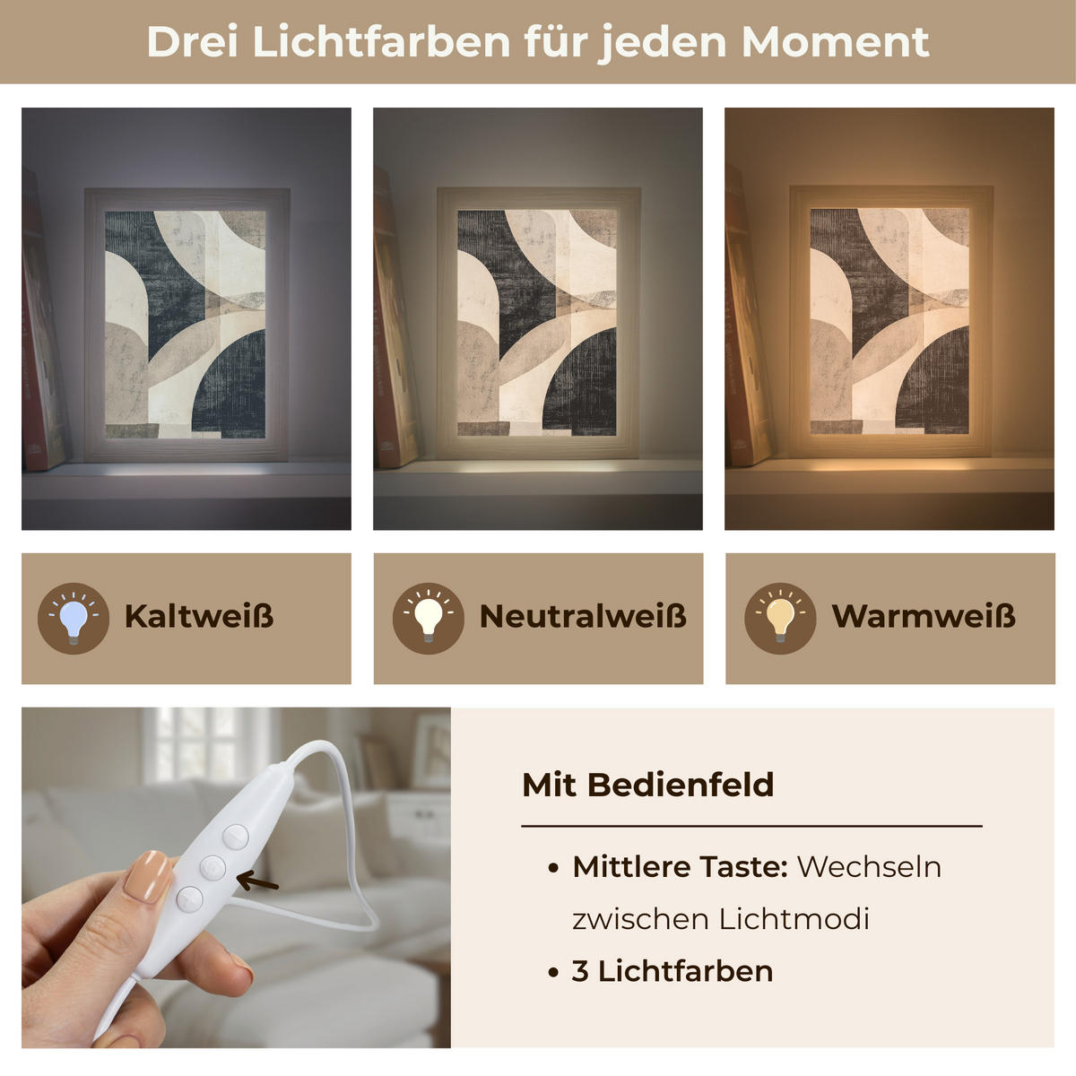 NÁSTĚNNÁ LAMPA Abstraktní - Tvary - Moderní - Béžová 15x20 cm - šedá, kompozitní dřevo (15/20/8cm) - OnlyWow