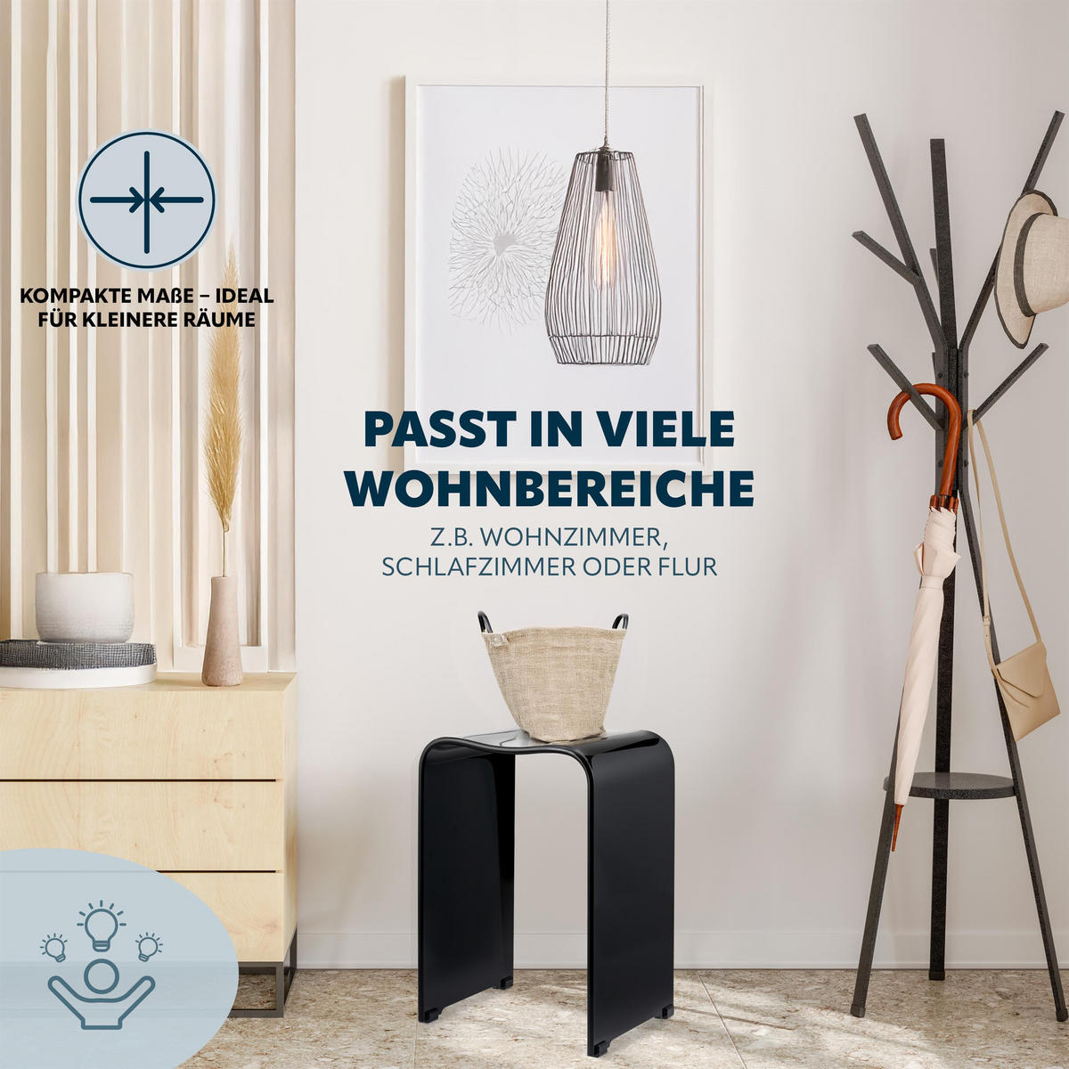 DUSCHHOCKER, schwarz, Kunststoff - Schwarz Hochglanz, Kunststoff (32/48.5/27cm) - bremermann