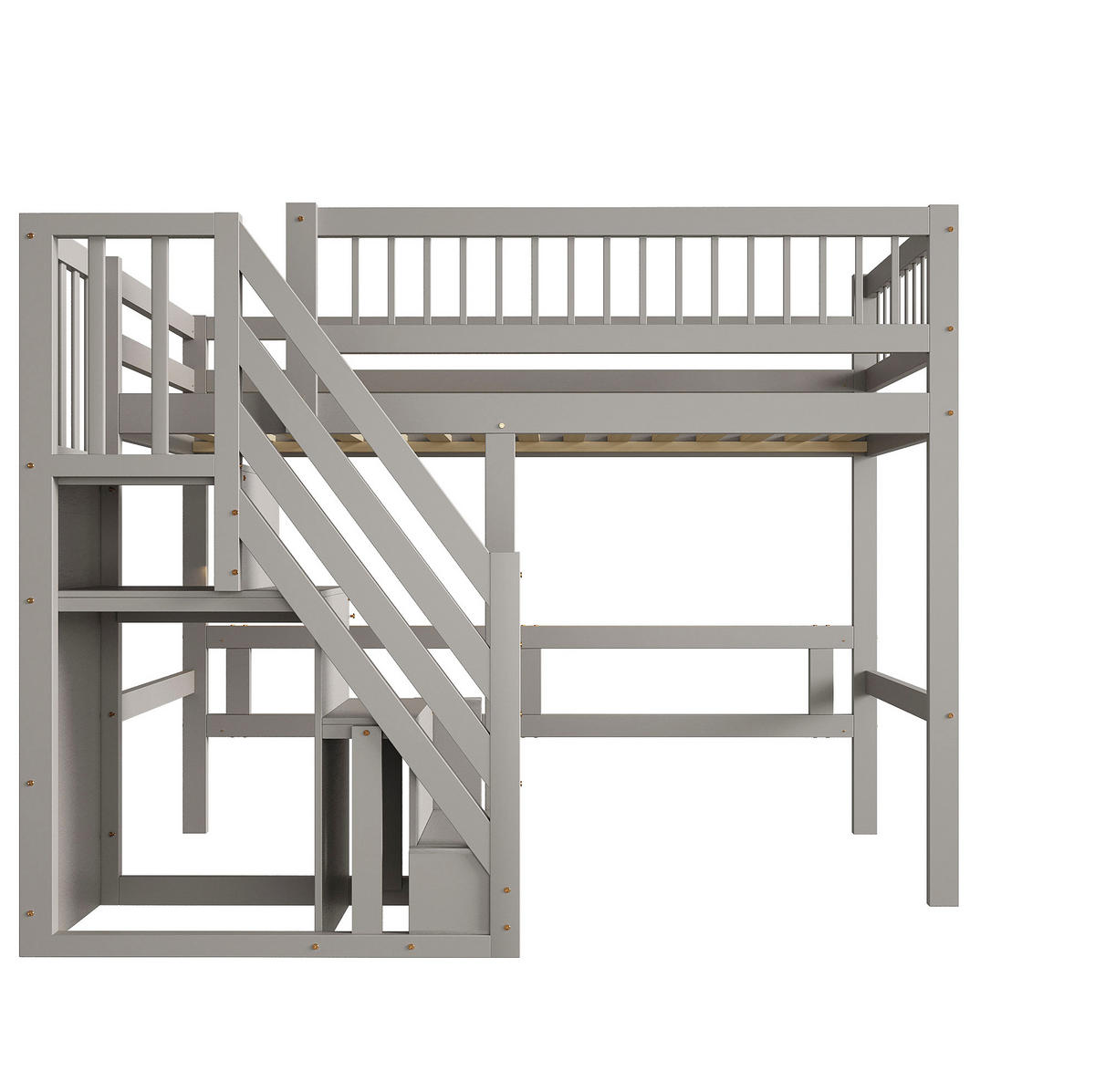 HOCHBETT aus Massivholz 90x200 cm in Grau mit Aufbewahrungstreppe - Grau, Holz (90/200cm) - Modfu