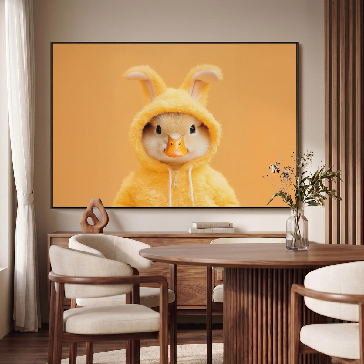 LEINWAND Bilder mit Rahmen - Osterhase - Kostüm - Ente - 120x80 - Gelb, Textil (120/80cm) - MuchoWow