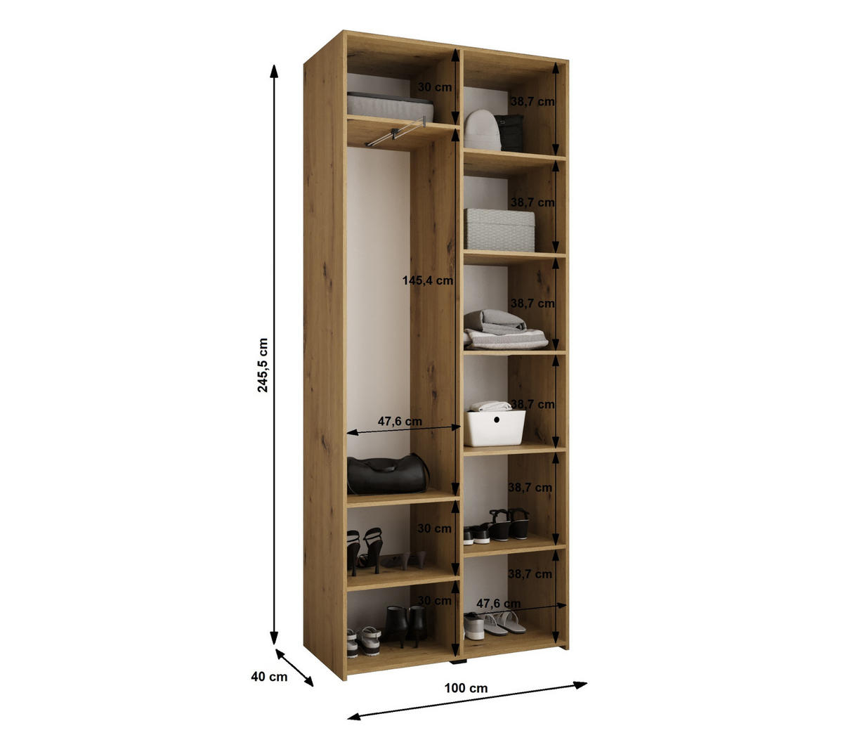 DREHTÜRENSCHRANK 245,5/100/40 2-türig - Kaschmir/Goldfarben, Holz/Metall (100/245.5/40cm) - Abiks Möbel