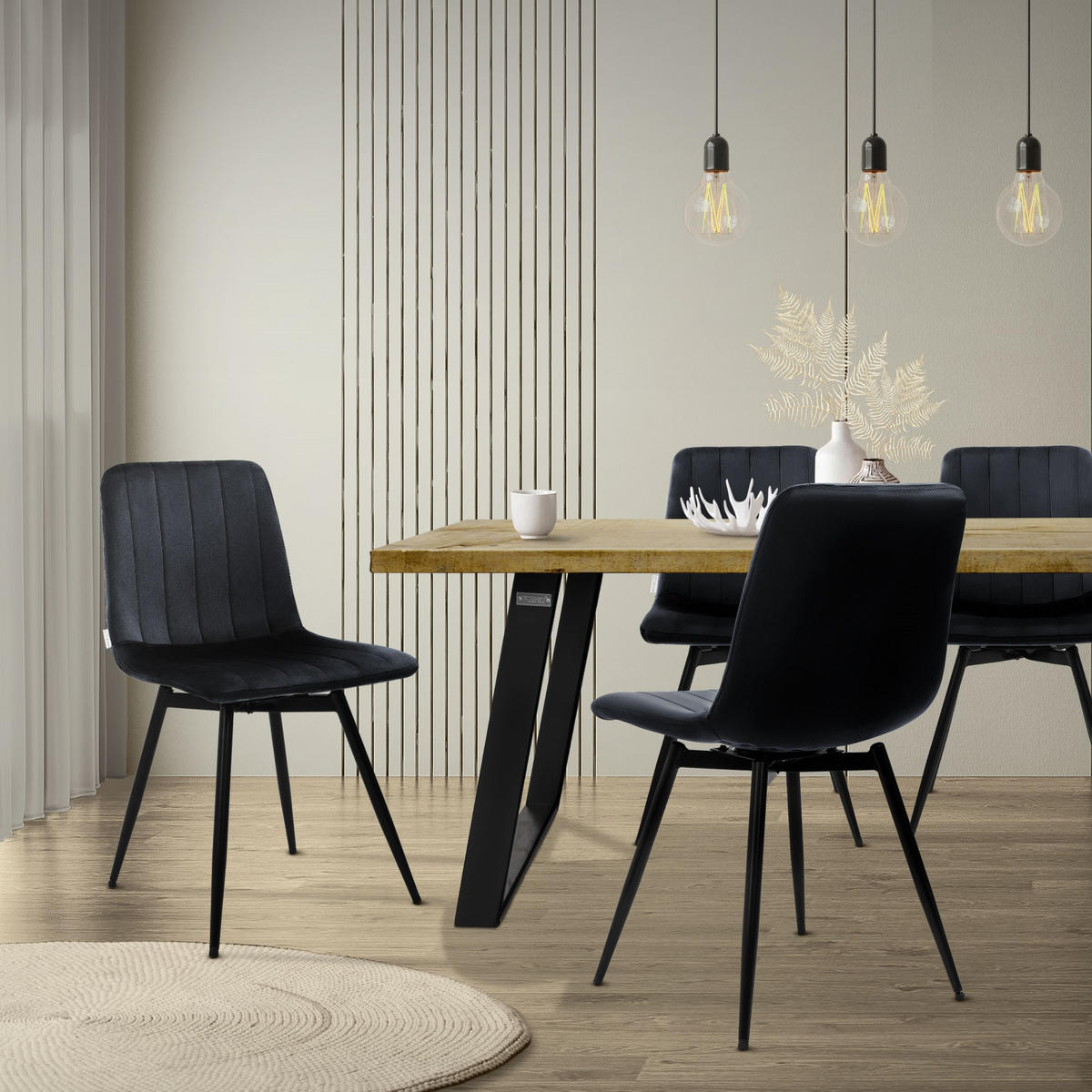 ESSZIMMERSTÜHLE 2er Set drehbar Küchenstühle gepolstert aus Samt Schwarz - Schwarz, Textil/Metall (43/81/52cm) - ML-DESIGN