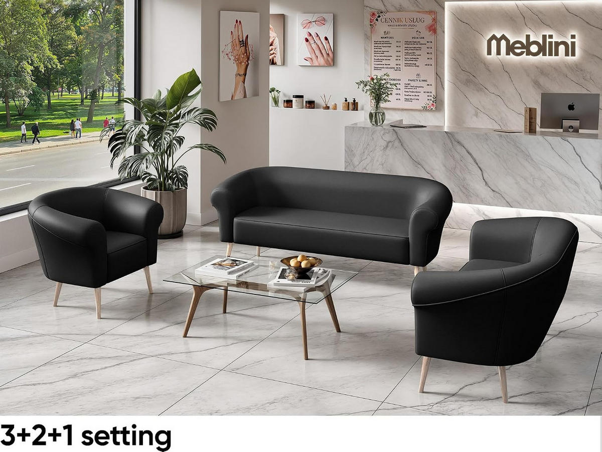 SOFA Emilia (3-Sitzer) - Buchefarben/Schwarz, Holzwerkstoff/Buchenholz (176/70/57cm) - Meblini