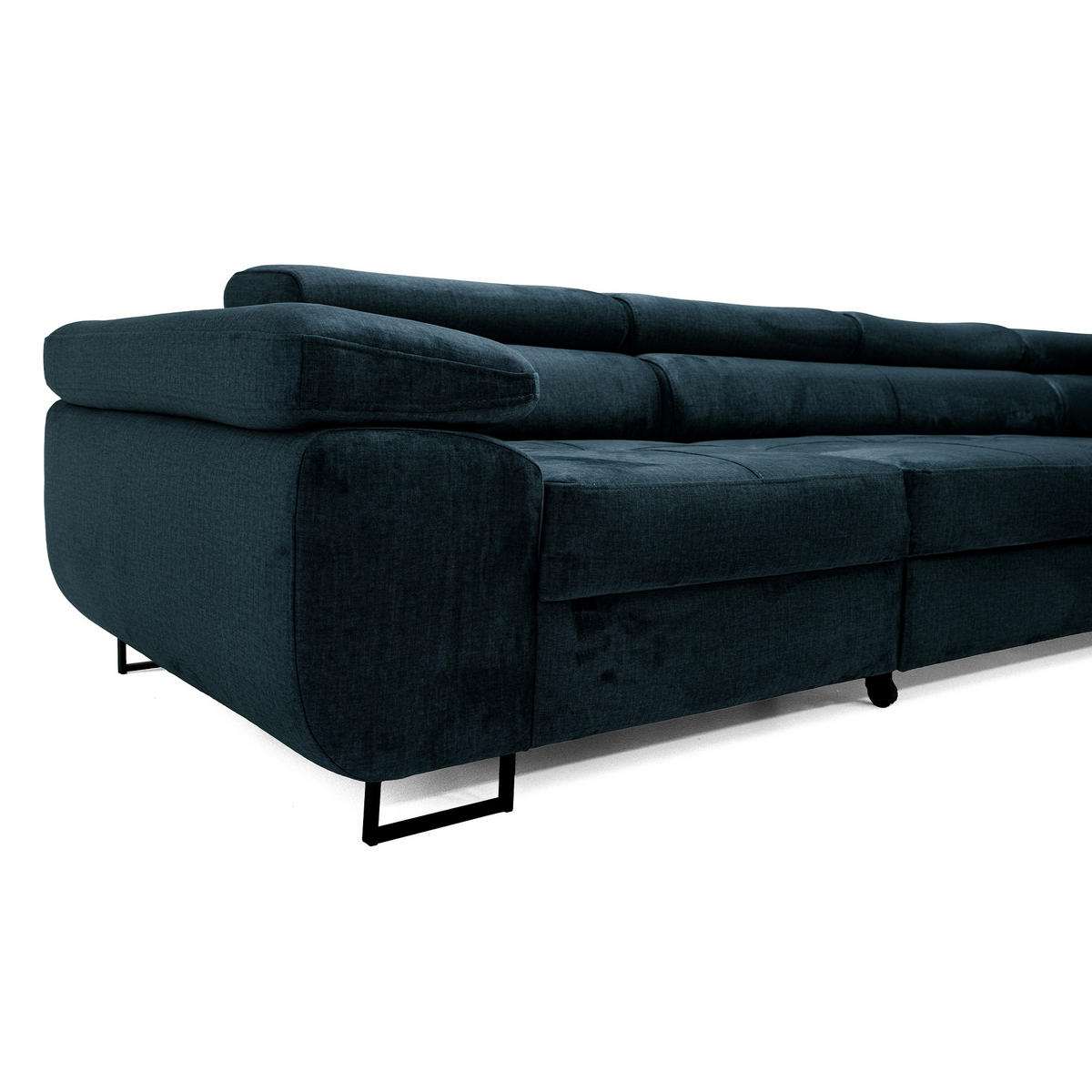 ECKSOFA WILD MAXI L Rechts mit Schlaffunktion 125x195 Velours Dunkelblau - Chromfarben/Dunkelblau, Holz/Textil (203/350cm) - Muffo