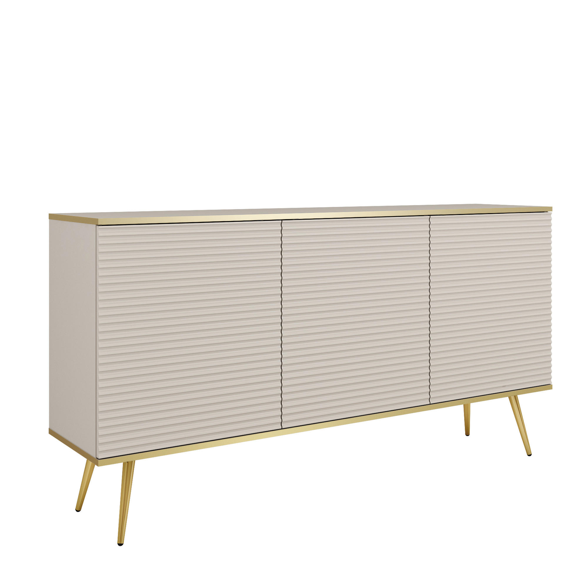 SIDEBOARD BANFF KOM2-3D Goldene Metallbeine, geriffelte Fronten, Beige - Beige, Holzwerkstoff/Kunststoff (160/85/39cm) - Komodee
