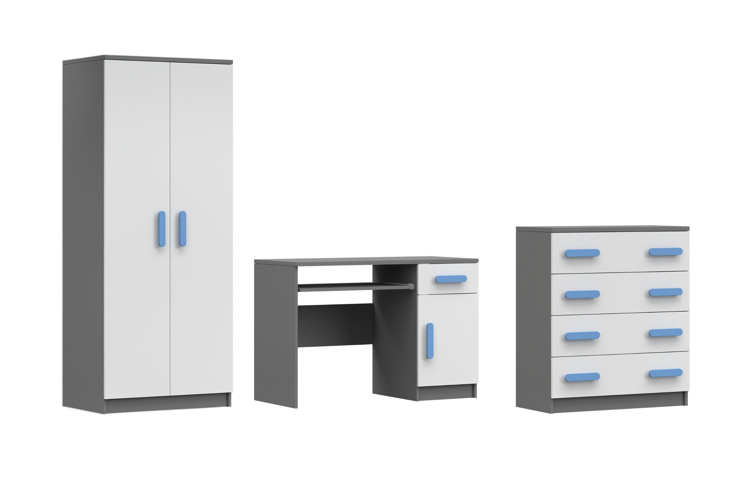 Deine Möbel 24 Kinderzimmer-Set Weiß, Grau, Blau 270x50x192 cm