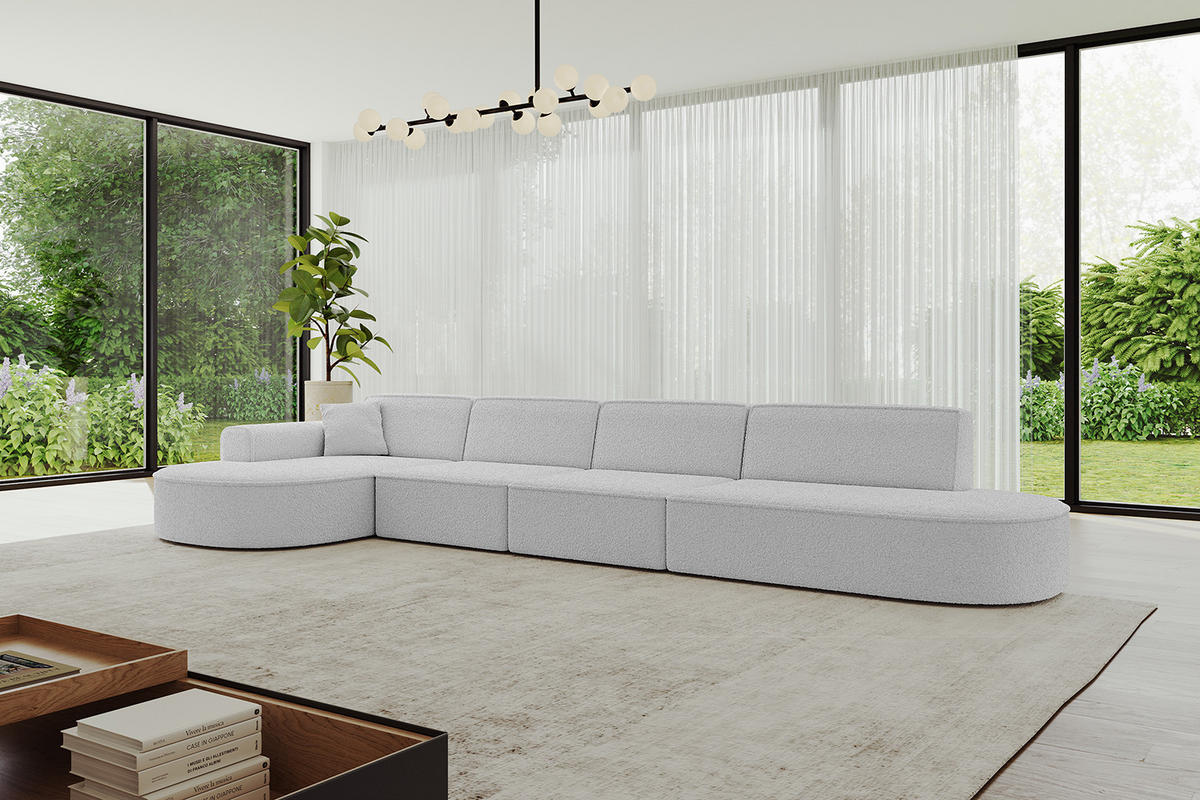 ECKSOFA Ottomane Links MARI-L3 - 402x163x73,5 cm Hellgrau Bouclé - Hellgrau/Schwarz, Holzwerkstoff/Kunststoff (165/406cm) - ALTDECOR
