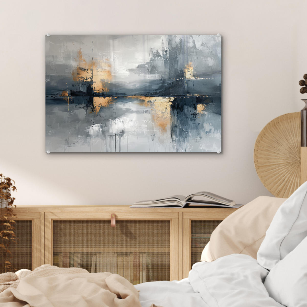 ACRYLGLASBILD Kunst - Grau - Gold - Abstrakt 60x40 cm - Dunkelgrau, Glas (60/40cm) - MuchoWow