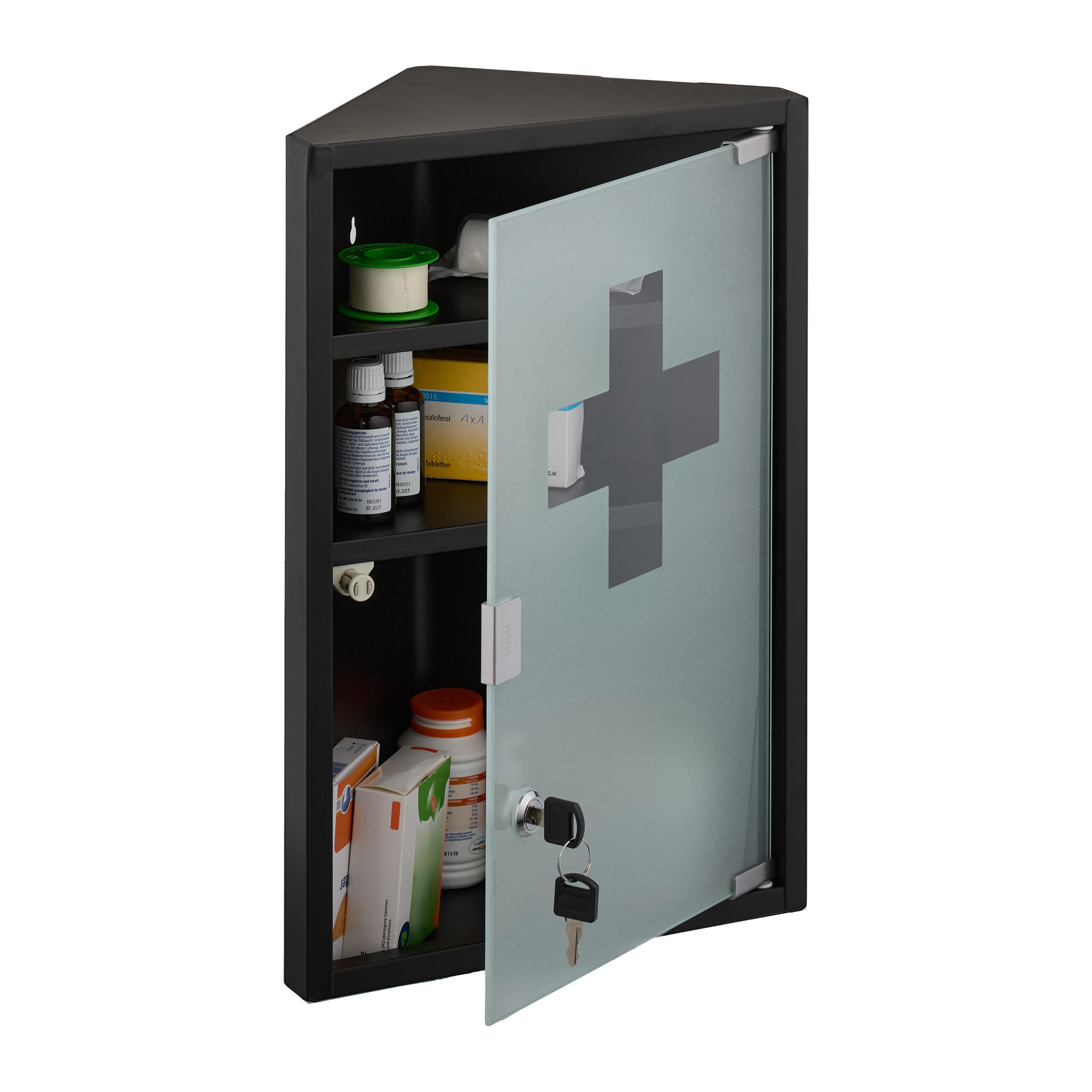 MEDIZINSCHRANK - Schwarz, Glas/Metall (30/45/17.5cm) - Relaxdays