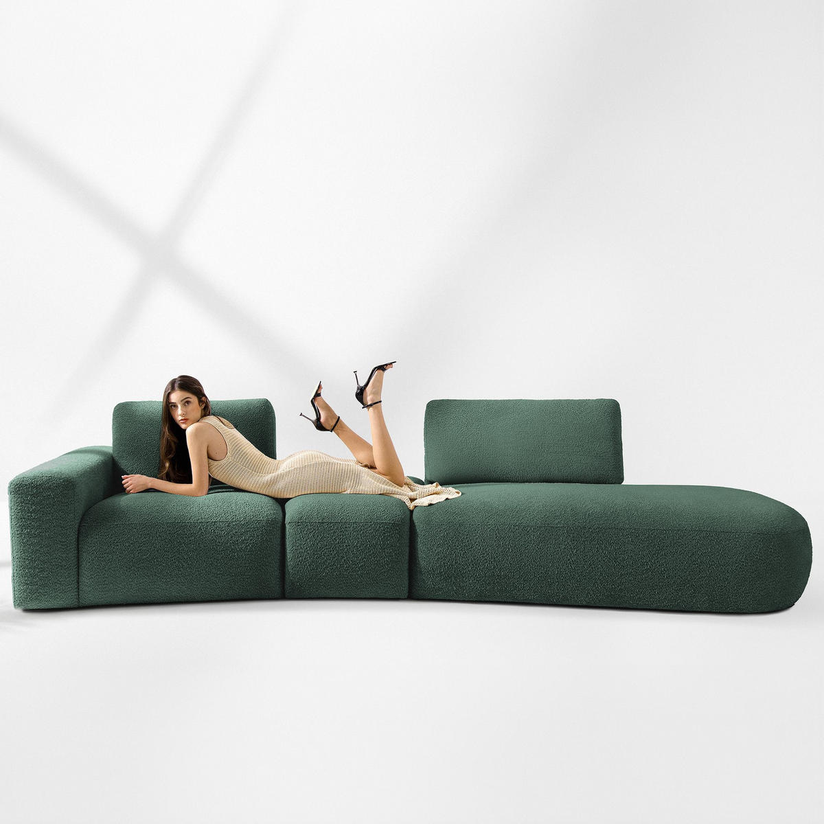 4-SITZER ECKSOFA ZUCCO Boucle rechts, Grün - Grün, Textil (350/84/105cm) - KONSIMO®