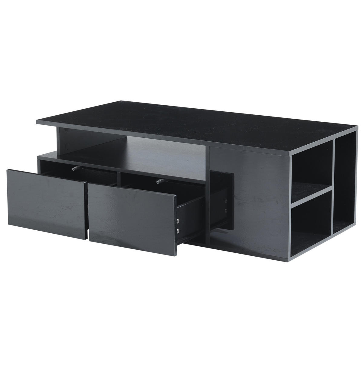 COUCHTISCH mit LED 100 x 50 x 35 cm Hochglanz Schwarz mit 2 Schubladen - Schwarz, Holzwerkstoff (100/50/35cm) - Meubliv