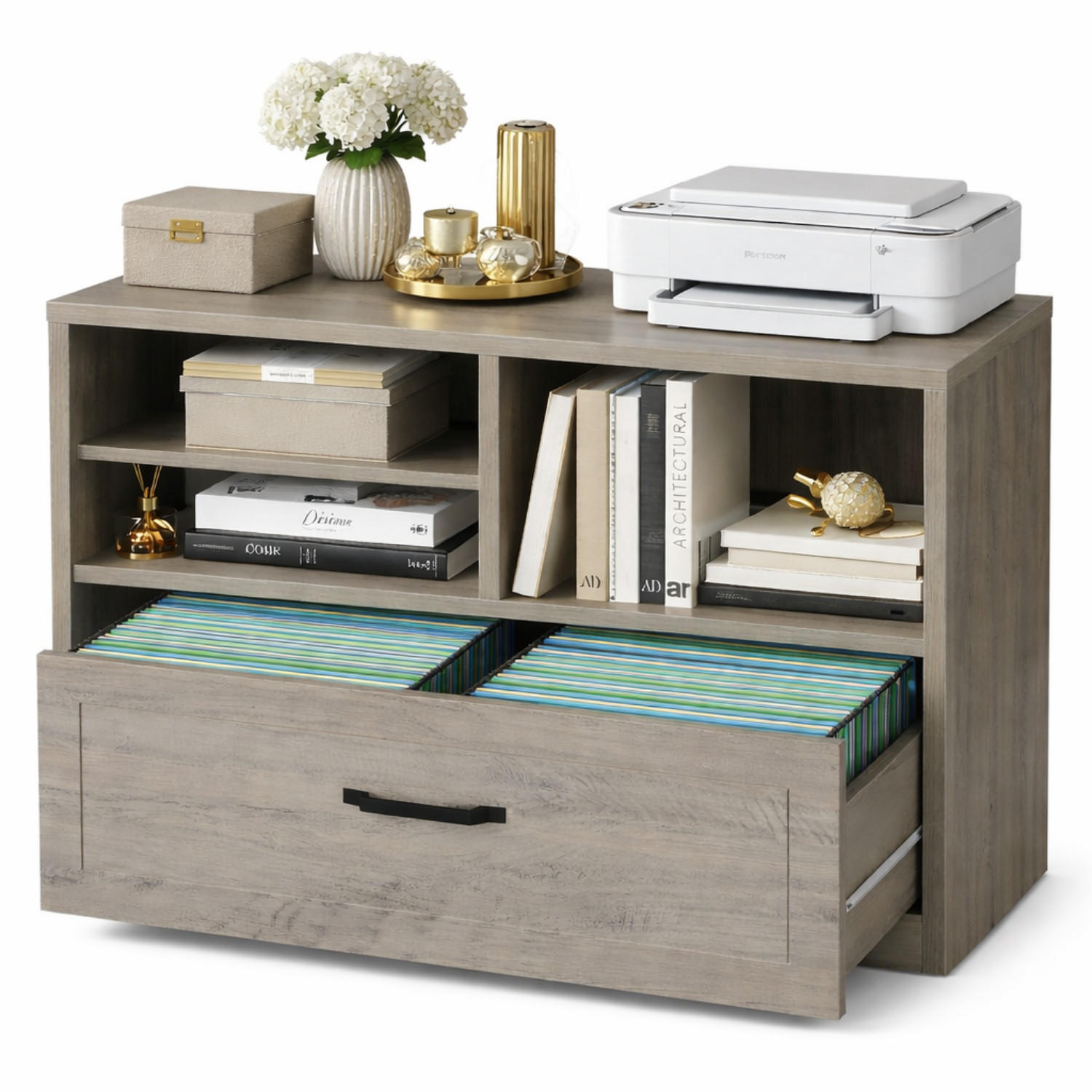 STAURAUMSCHRANK mit Schublade & Offenen Fächern INDUSTRIAL 83.8 x 40.0 x 72.5 cm - Grau, Holzwerkstoff/Metall (83.8/72.5/40cm) - Quality Elegance