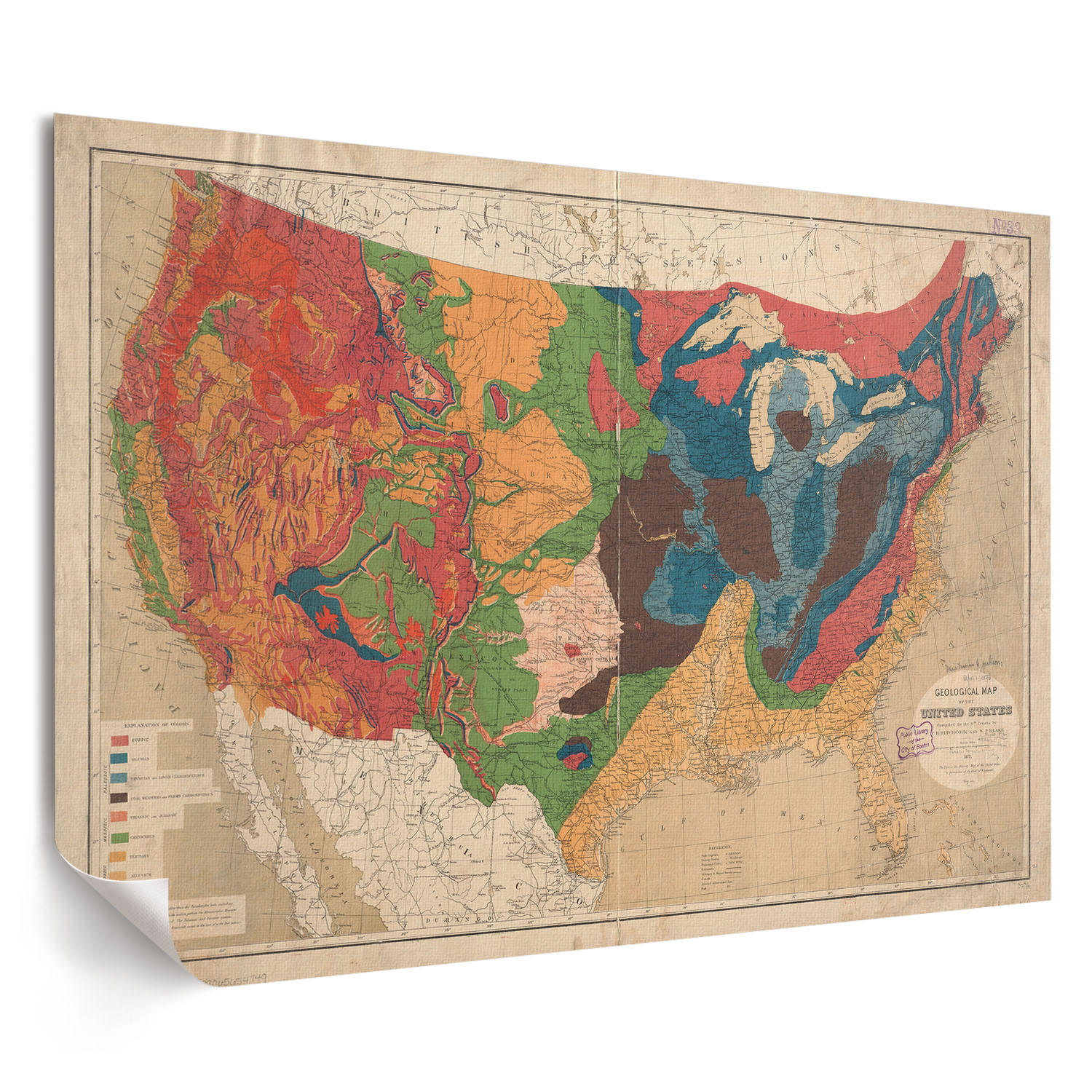 POSTER - 42x29 cm (A3) - William Blake - Geologische Karte der USA - Rot, Textil (42/29.7/0.1cm) - TULUP