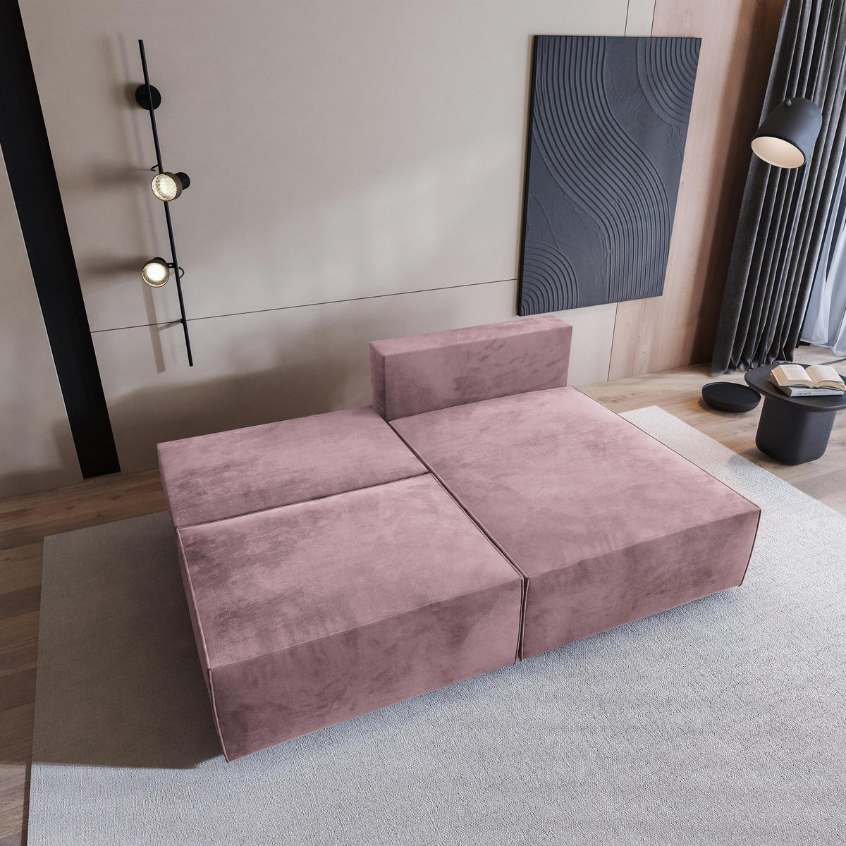 ROHOVÁ SEDAČKA FIORO šeříková - šedá/šeříková, dřevo/textil (204/148cm) - MASSENO