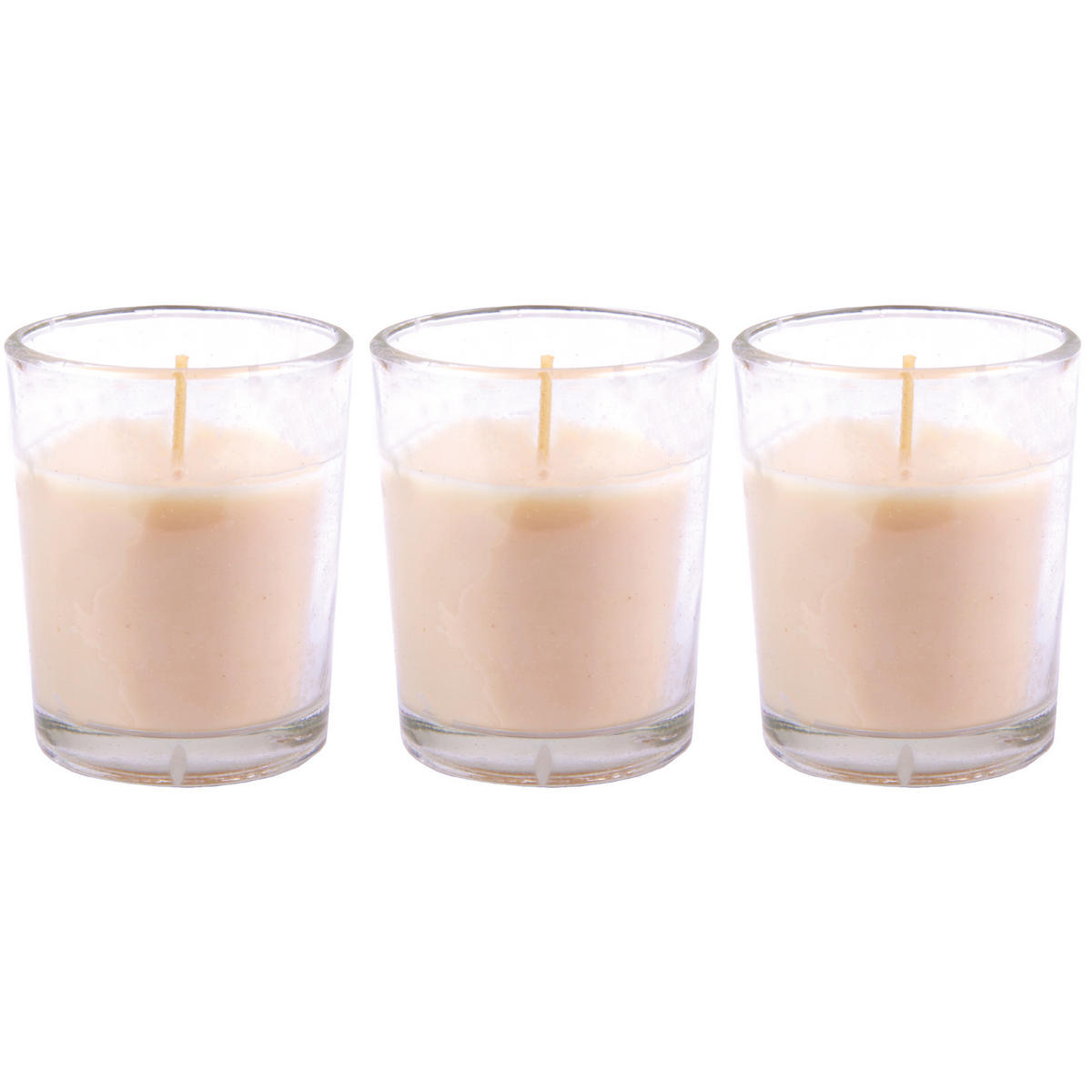 DUFTKERZEN im Glas "Classic" 3er Pack Vanille - Creme, Naturmaterialien (4.5/6.5cm)