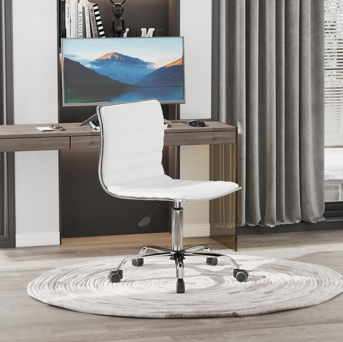 SALONSTUHL höhenverstellbar 48 x 52 x 78-90 cm Kunstleder White - Weiß, Metall (52/90/48cm) - Meubliv