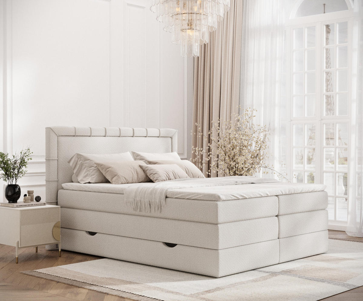 BOXSPRINGBETT Rosabel Beige 200/200 cm mit Matratze und Topper - Beige/Schwarz, Holz/Holzwerkstoff (200/200cm) - Maison de Reve