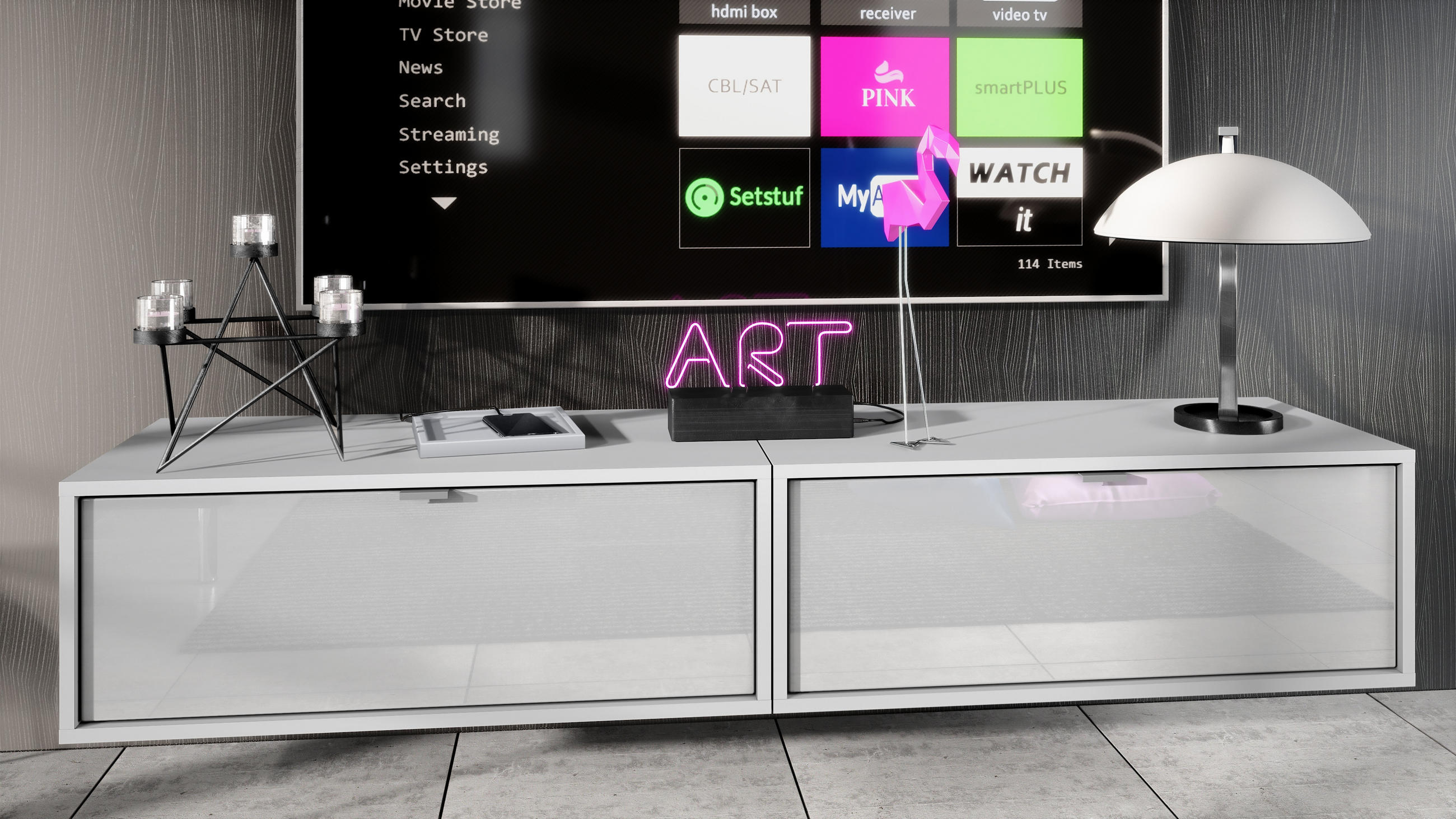 Thumbnail - Vladon Lowboard, Weiß Hochglanz, Holzwerkstoff, 80x37x29 cm, Wohnzimmer, Wohnwände, Lowboards, Lowboards stehend