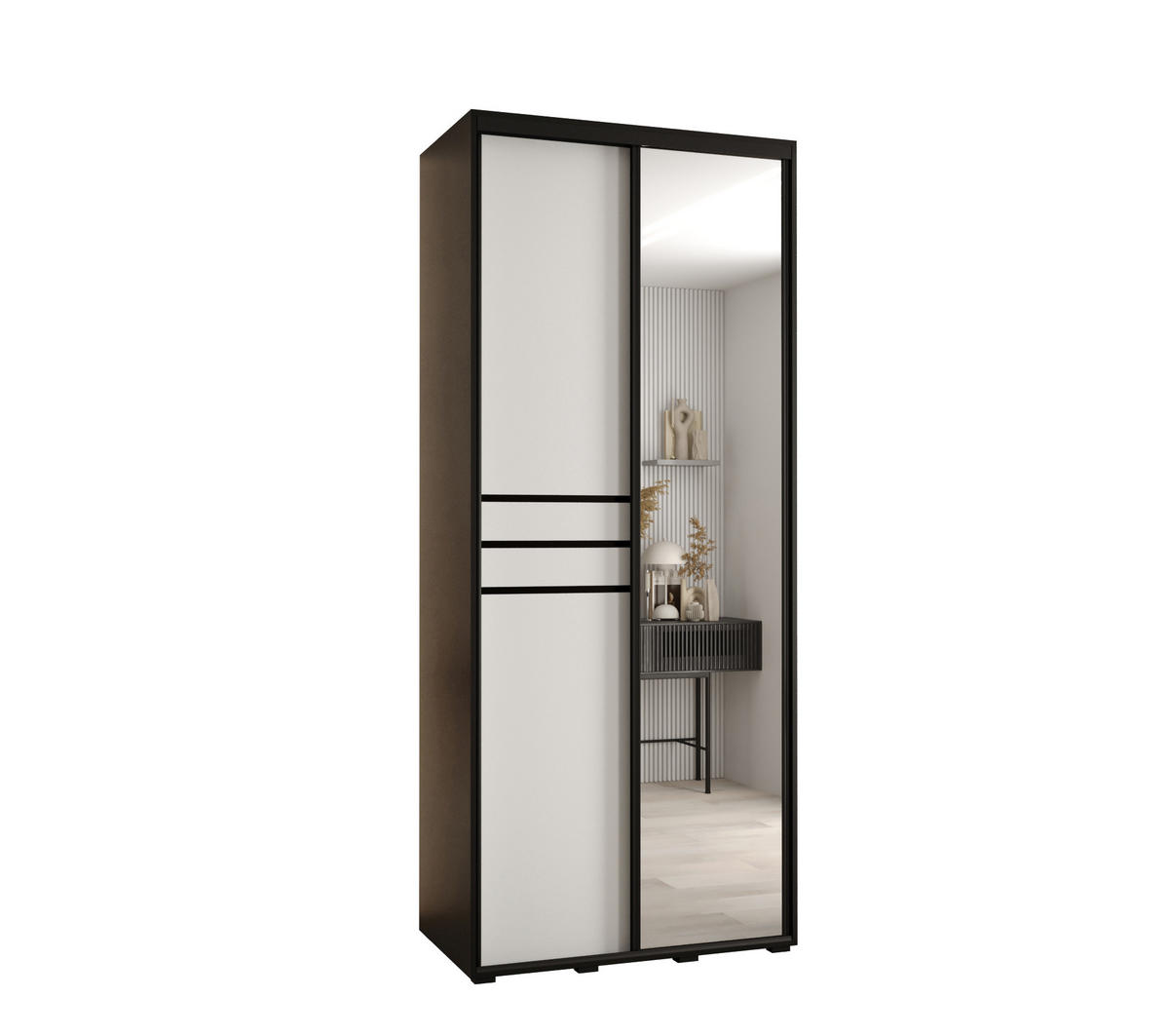 SCHWEBETÜRENSCHRANK 235,2/100/45 2-türig - Schwarz/Weiß, Holz/Metall (100/235/45cm) - Abiks Möbel