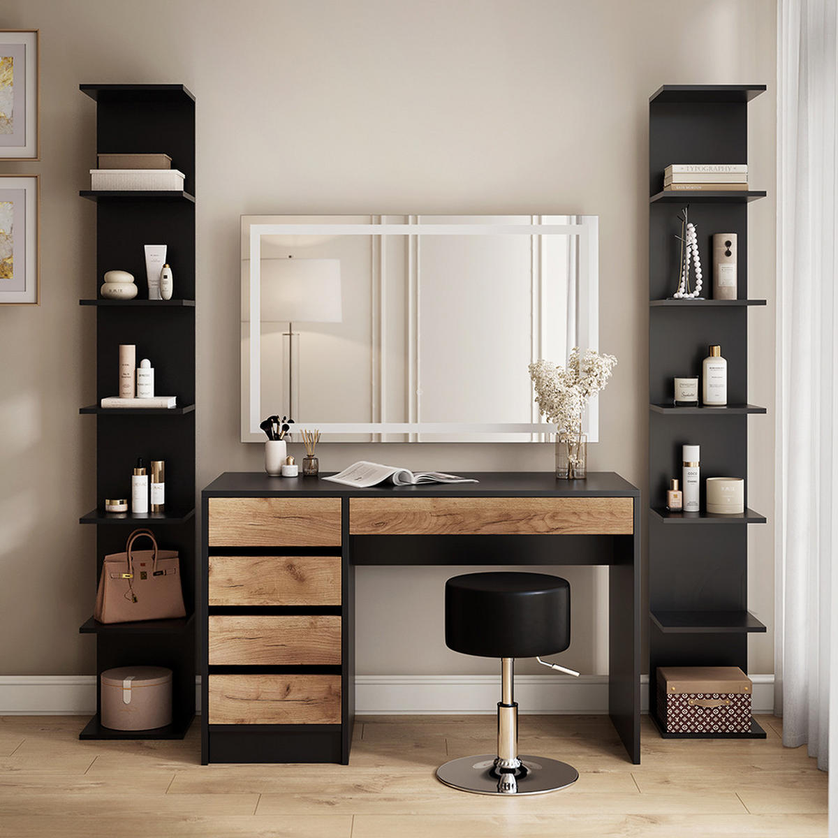 WANDREGAL Paolo Schwarz 28 x 190 cm 2er Set - Schwarz, Holzwerkstoff (28/190/30cm) - Vicco