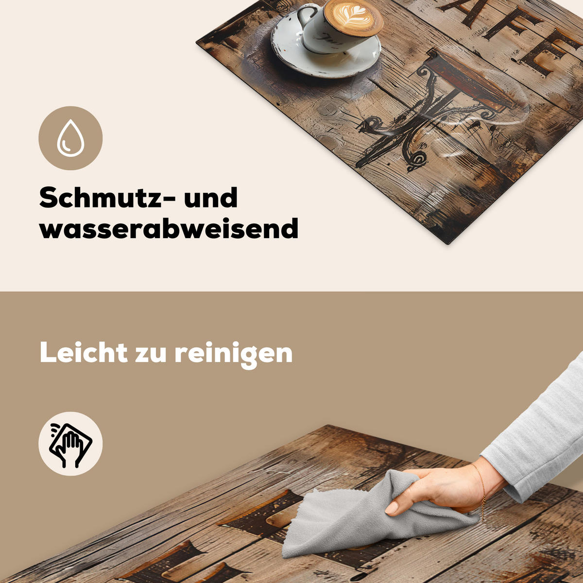 HERDABDECKPLATTE Cafe - Holz - Kaffee - Regale Herdabdeckung Induktionsfeld 65x52 cm - Schwarz, Kunststoff (65/52/0.2cm) - MuchoWow