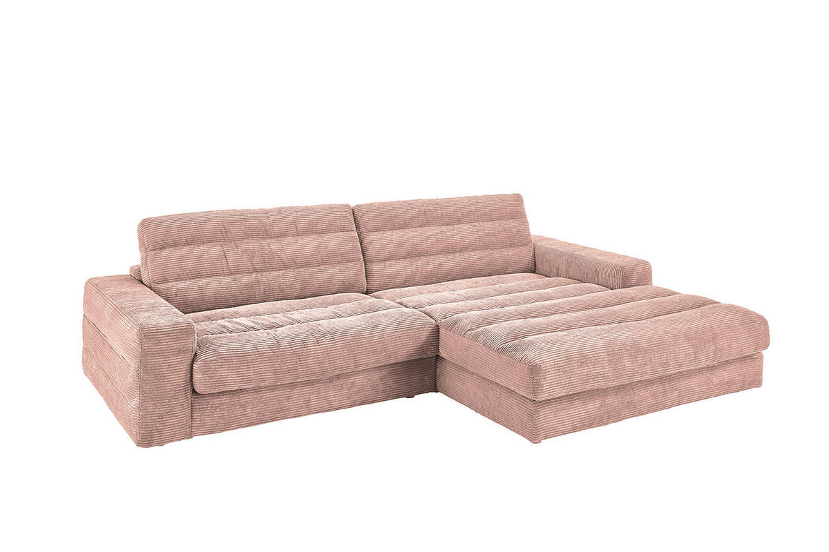ECKSOFA LANA SOFA Pink Cord - Pink/Schwarz, Textil (296/205cm) - KAWOLA