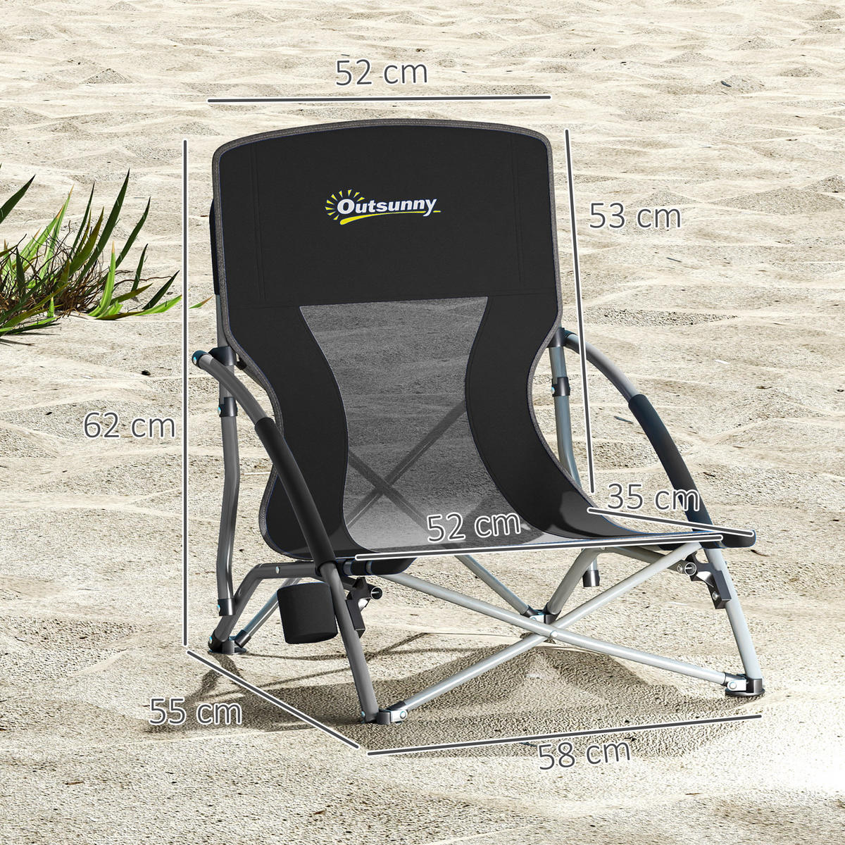 GARTENKLAPPSESSEL-SET DE-15660 mit Getränkehalter & Tragetasche Schwarz - Schwarz, Metall (55/62/58cm) - ComfortXL