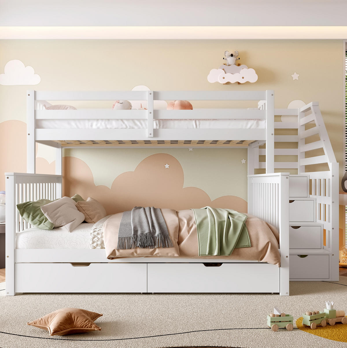 ETAGENBETT 90/200 und 140/200 cm aus Kiefer mit Schubladen in Weiß - Weiß, Holzwerkstoff (90/200cm) - Flora Grace
