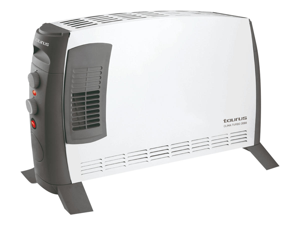 ELEKTROHEIZUNG – Taurus Clima Turbo 2000 W – Konvektor, 3 Heizstufen, Thermostat, Turbo-Funktion, Leise, Tragbar, Stabiler Standheizkörper, Weiß - Weiß, Metall (14/15/40cm)